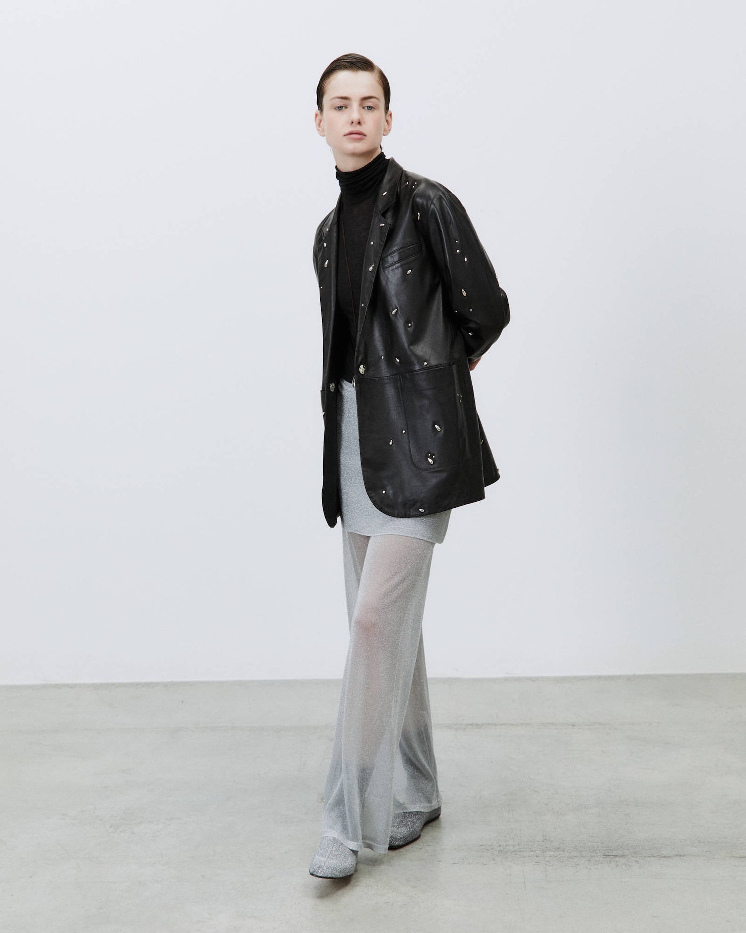 LEATHER BLAZER WITH APPLIQUES