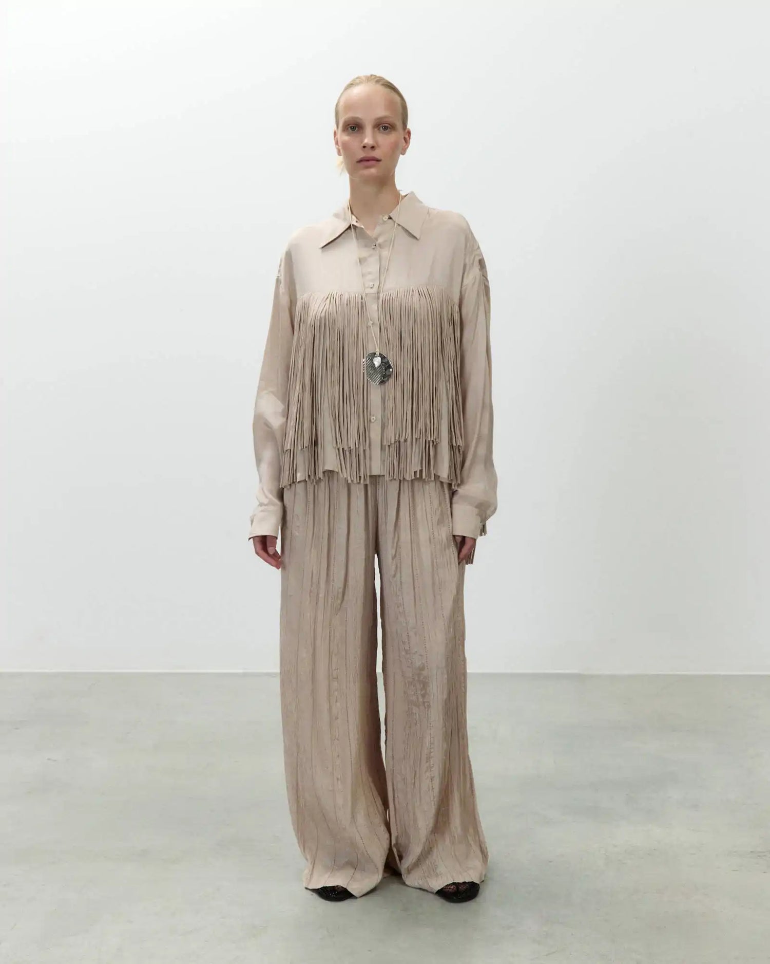VISCOSE SHIRT WITH FRINGES