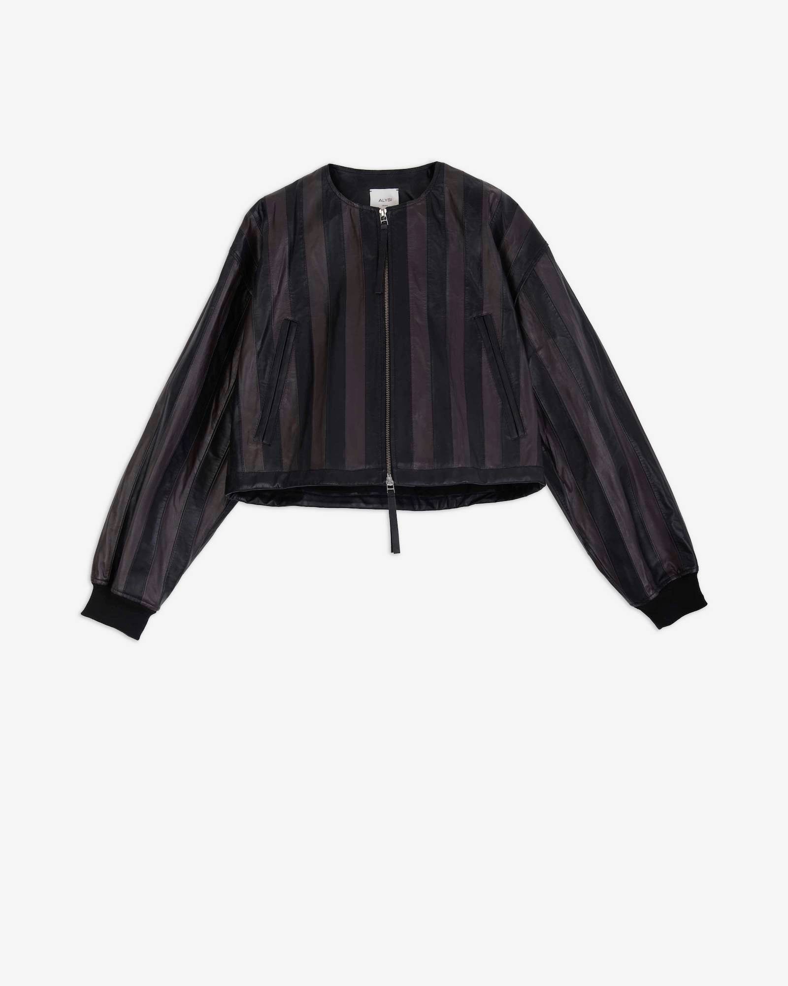 SHORT STRIPE LEATHER JACKET