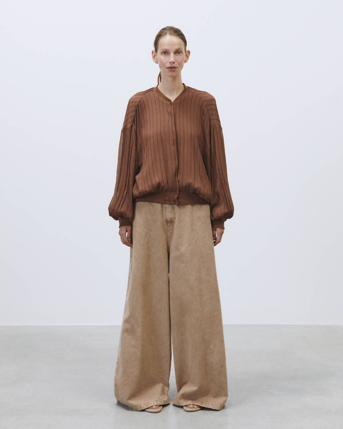 CREPONNE STITCHED SILK BOMBER JACKET Choco