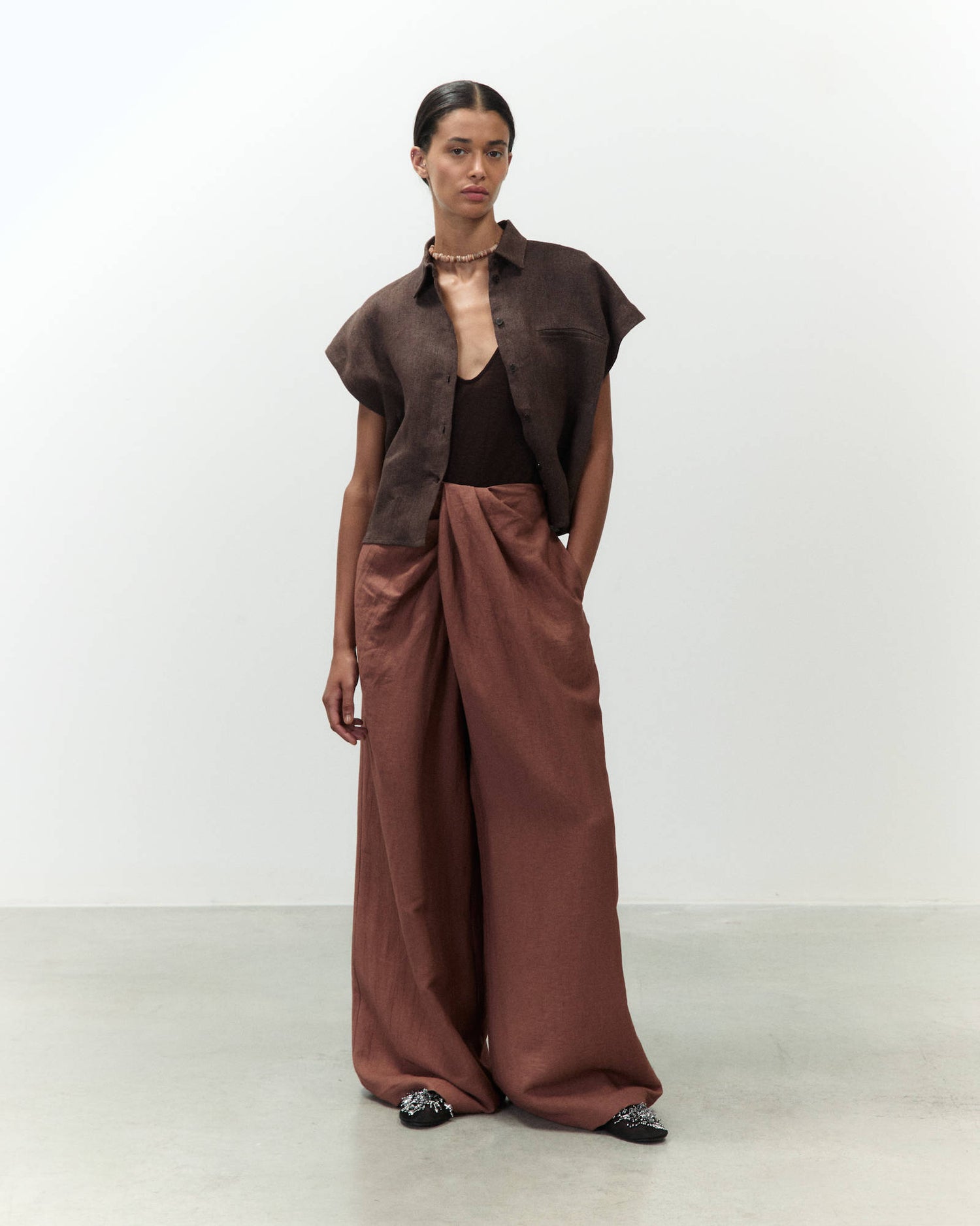 DRAPED LINEN TROUSERS