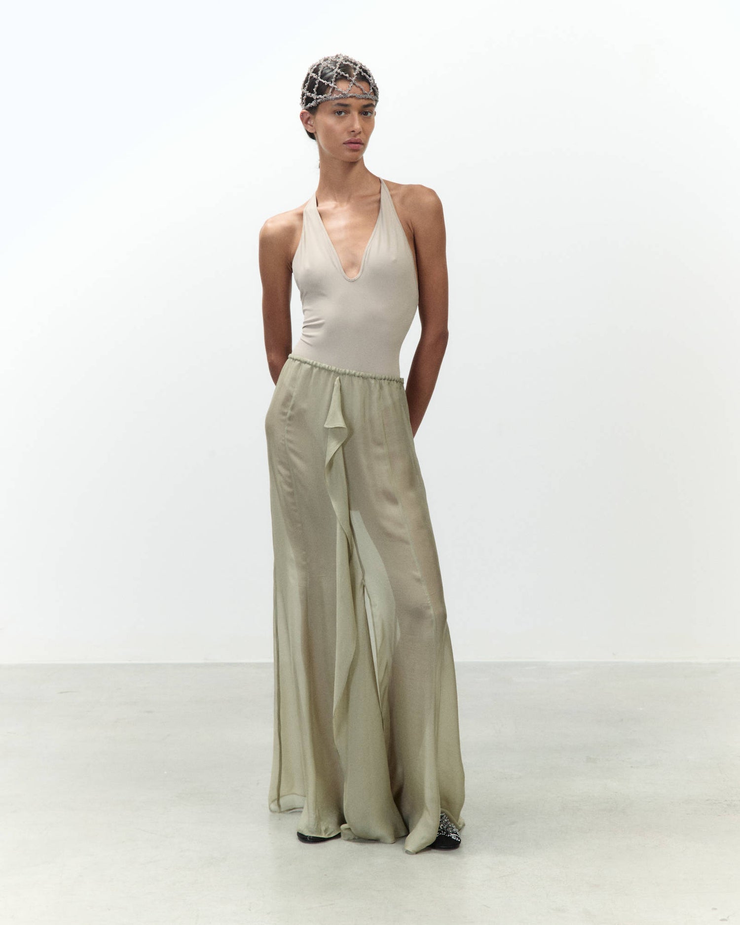 MAXI GONNA CHIFFON VOLANT