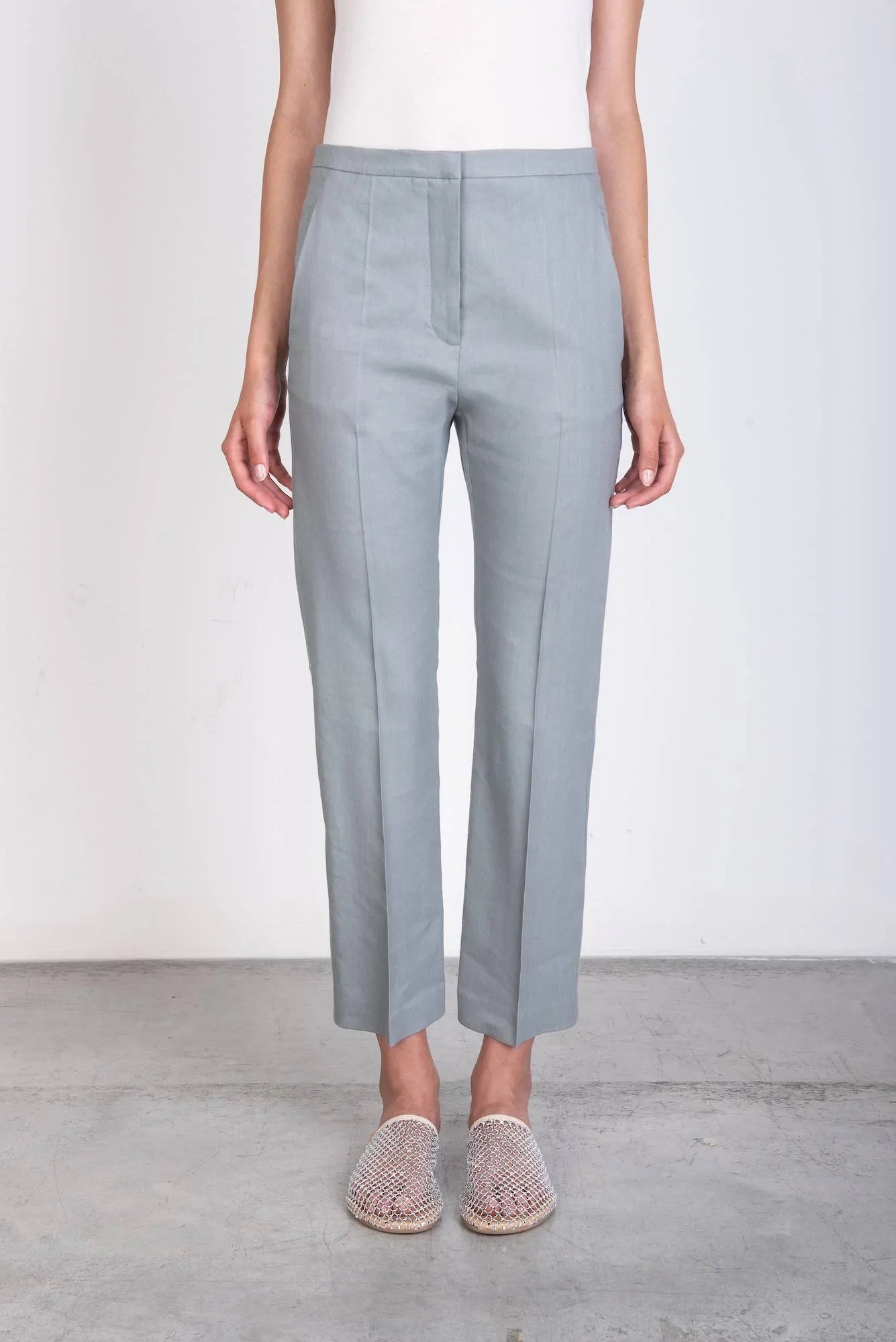 STRETCH LINEN SLIM TROUSERS