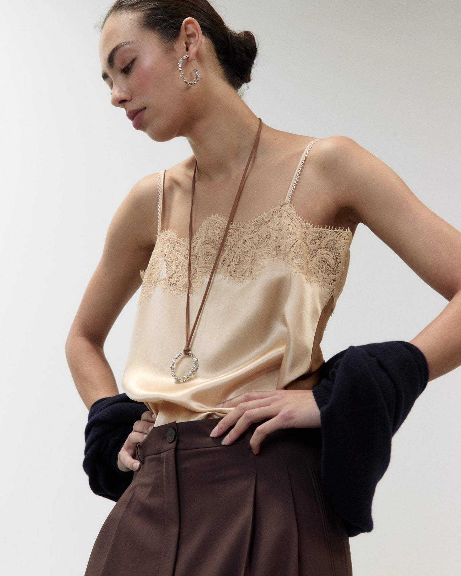 SATIN AND LACE LINGERIE TOP