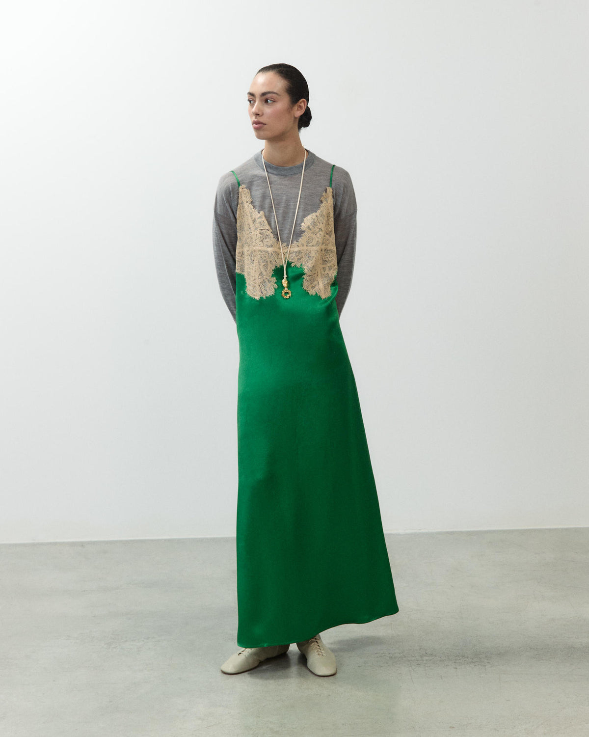 SATIN AND LACE SLIP DRESS