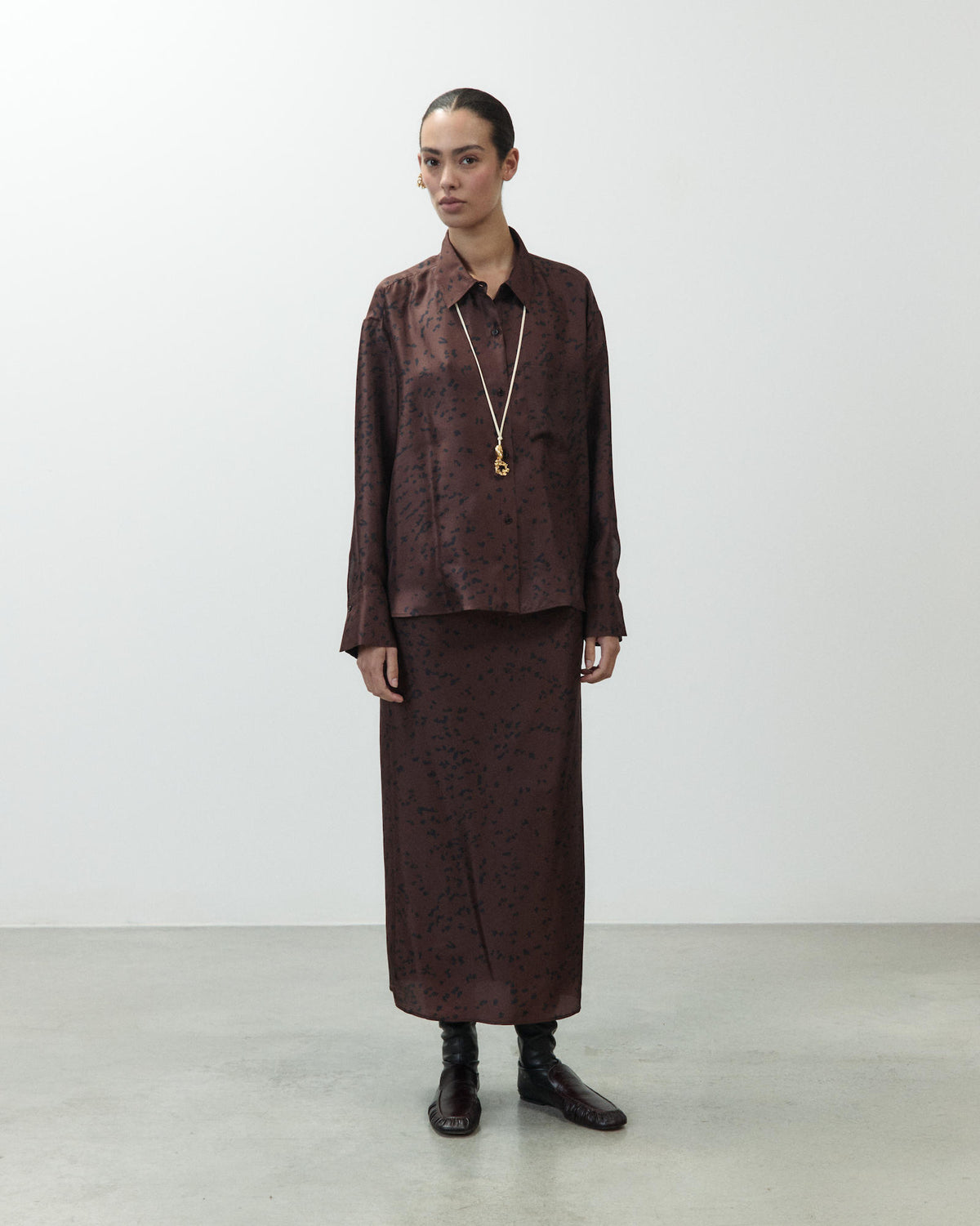 PRINTED SILK SHIRT DRESS