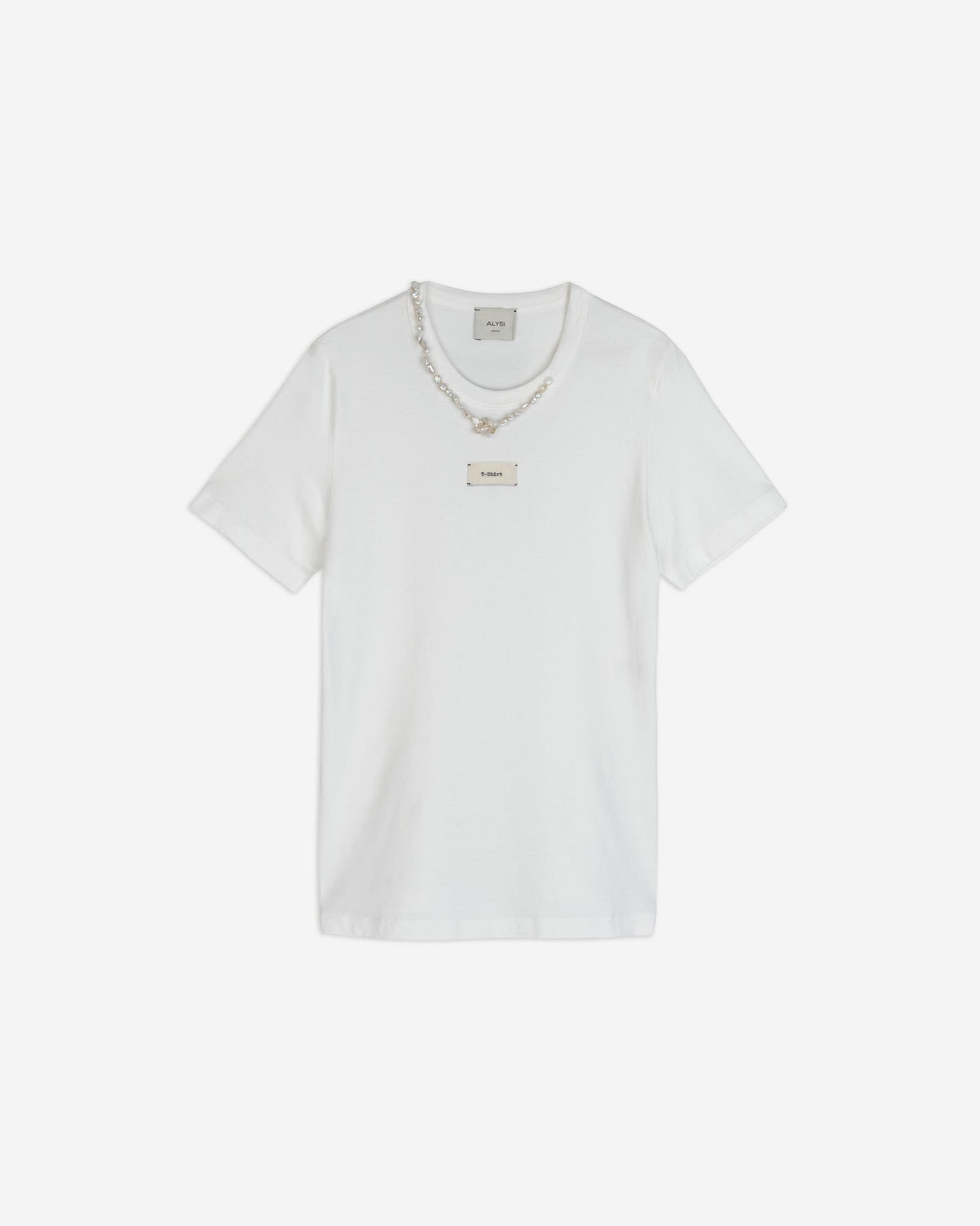 T-SHIRT CON COLLANA DI PERLE