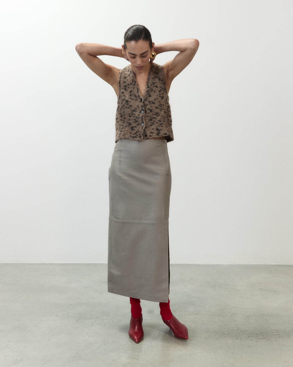 LEATHER MIDI SKIRT