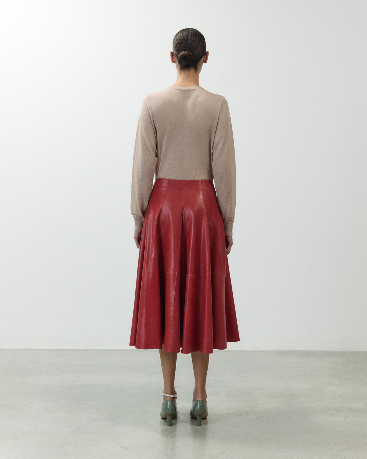 MIDI LEATHER FLARED SKIRT