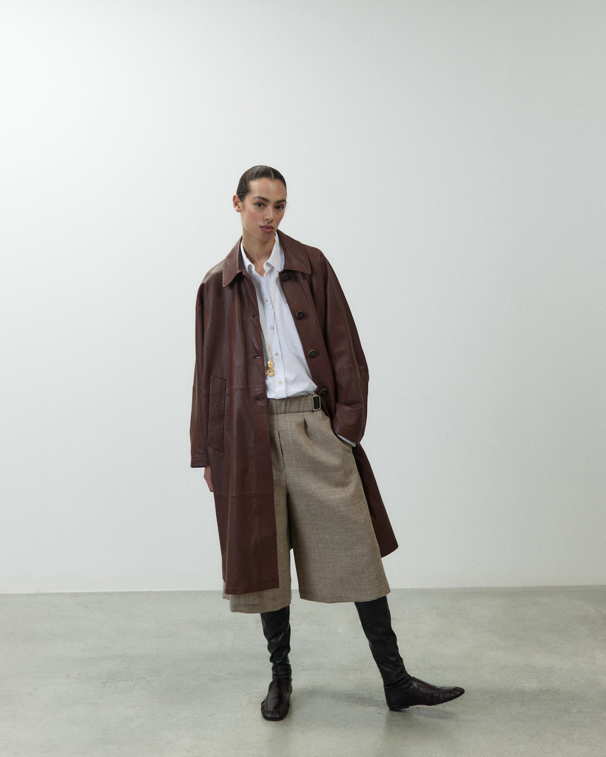 LEATHER CABAN COAT