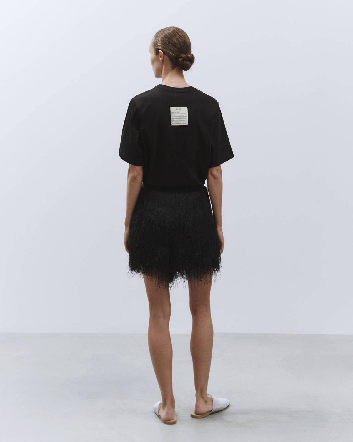 SHORTS IN FRINGED FABRIC Black