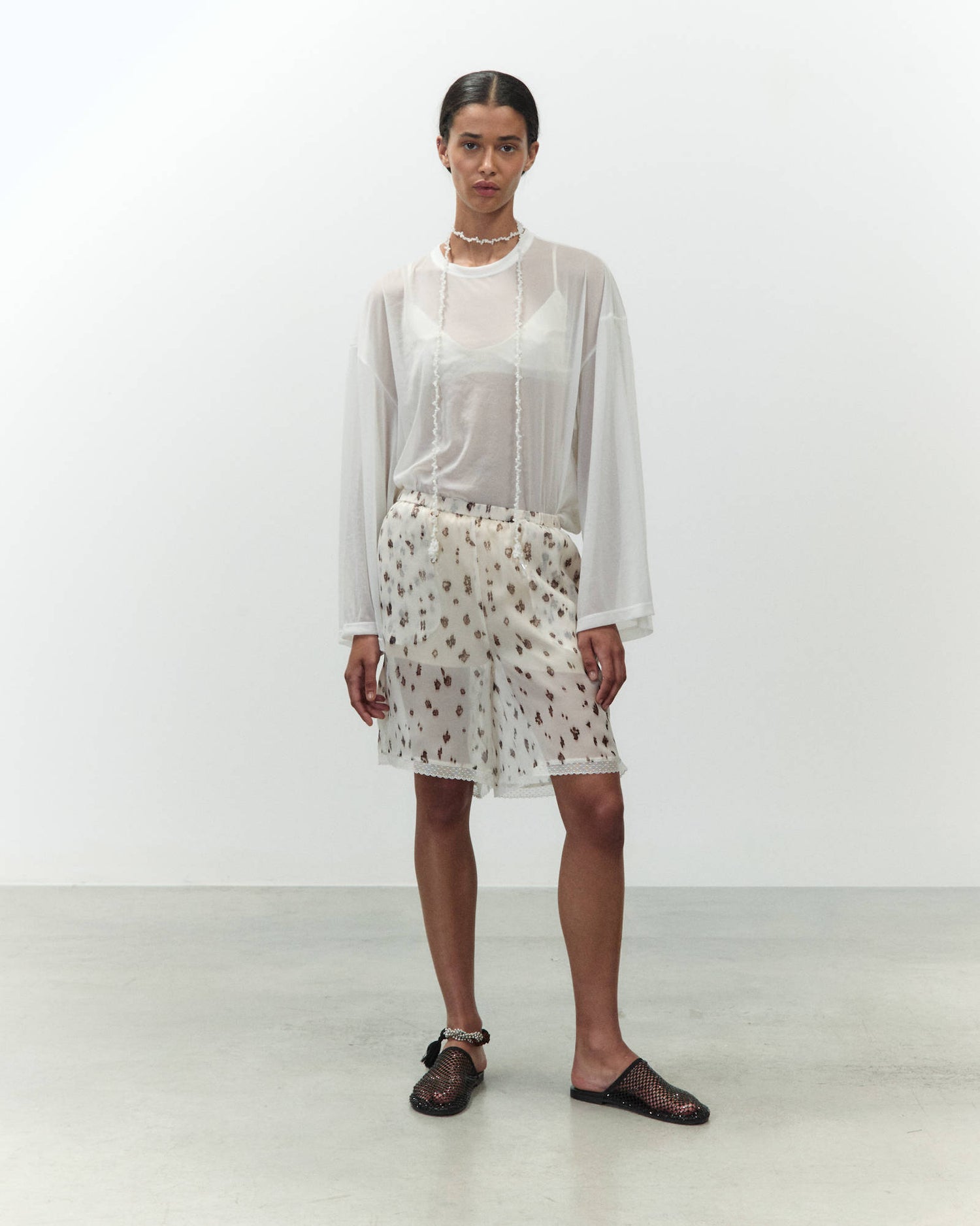 PRINTED CHIFFON BERMUDA SHORTS