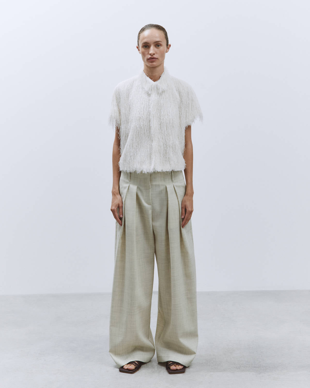 BOXY SHIRT IN MERINGUE FRINGE FABRIC