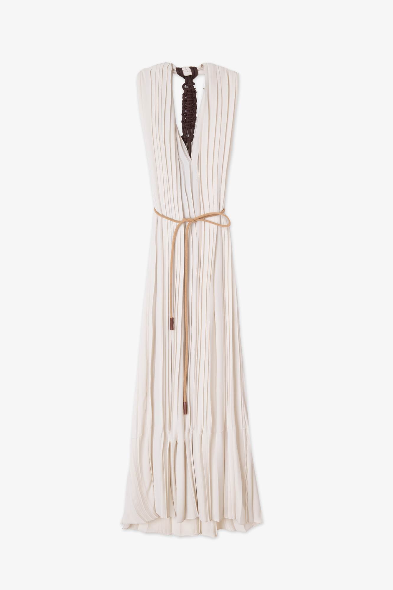 LARGE PLEATED DRESS WITH WEAVED DETAIL