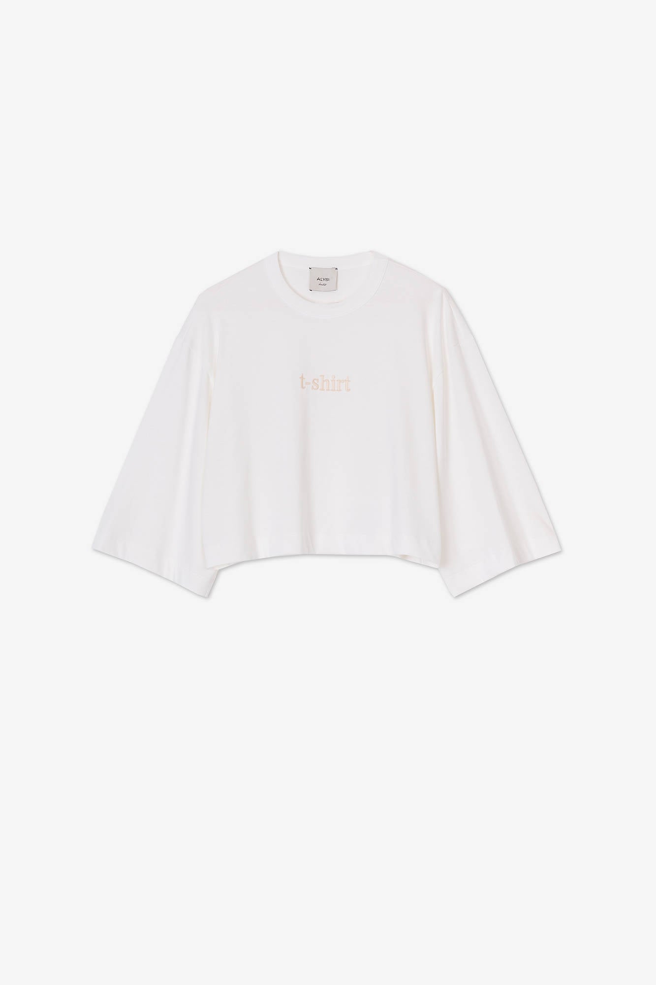 CROPPED T-SHIRT EMBROIDERED MILK WITH CREAM