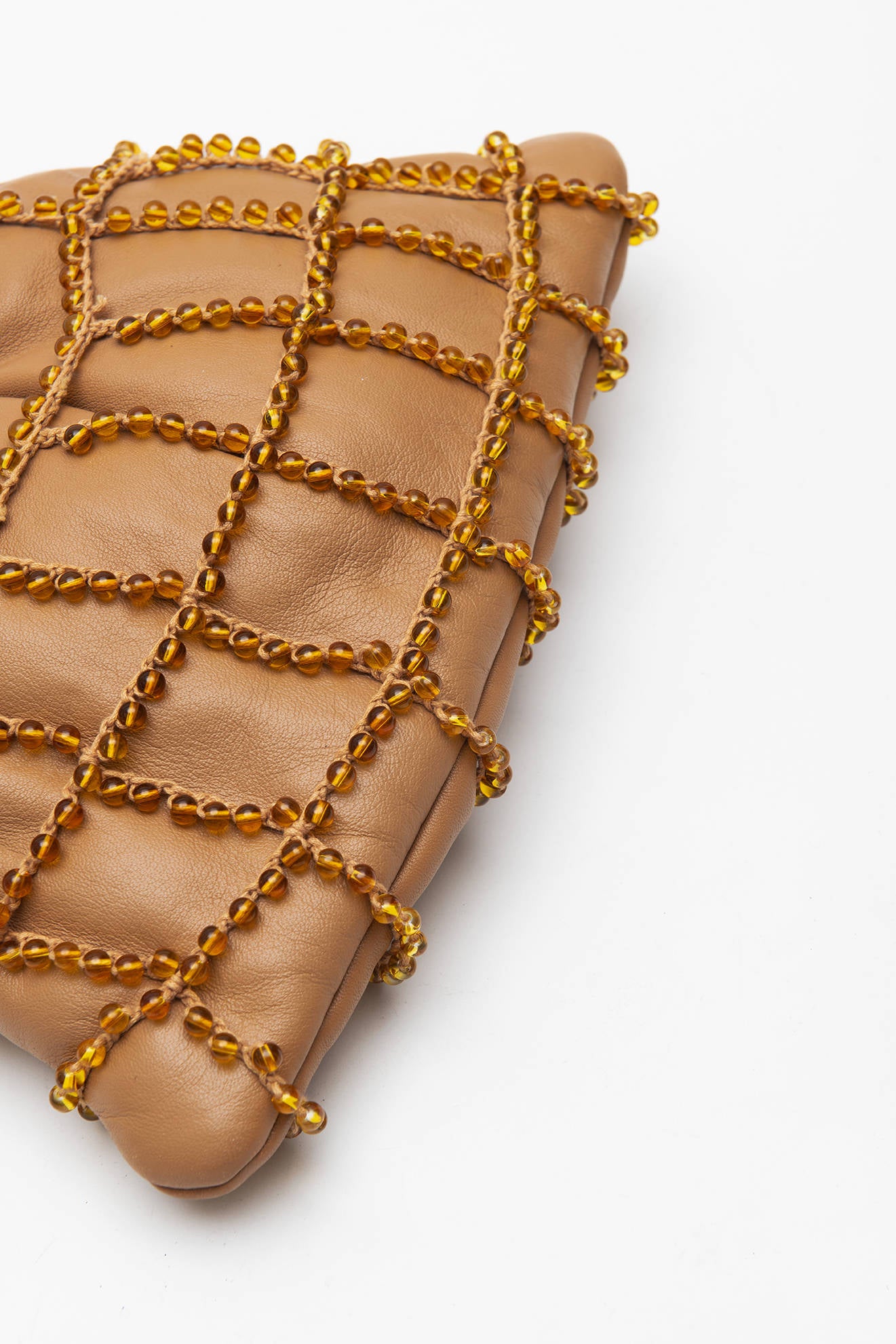 BEADED CROCHET MIDI BAG Cognac