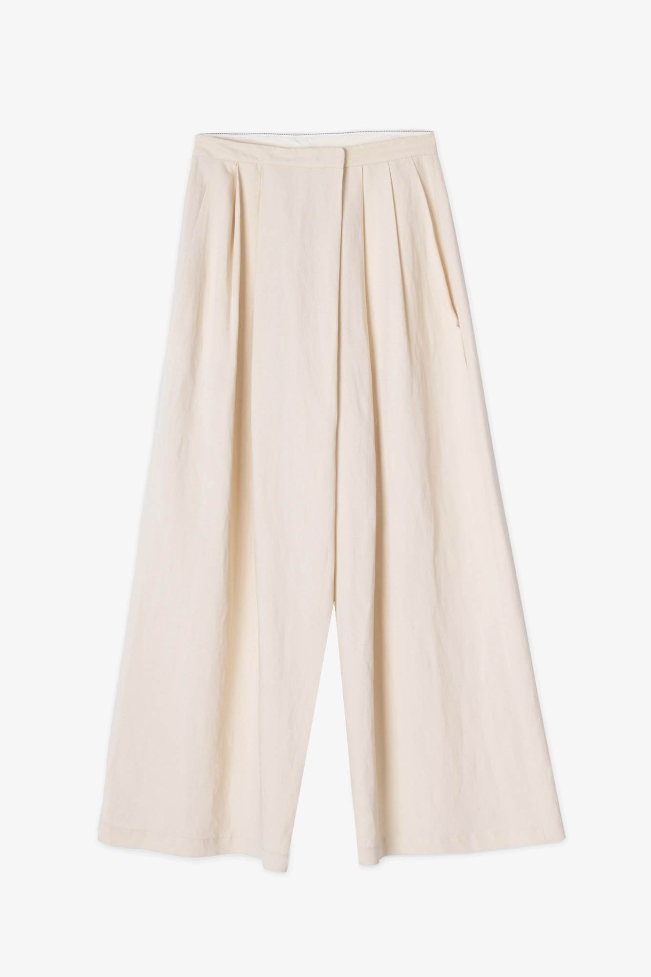 Maxi pleated crepe canvas trousers