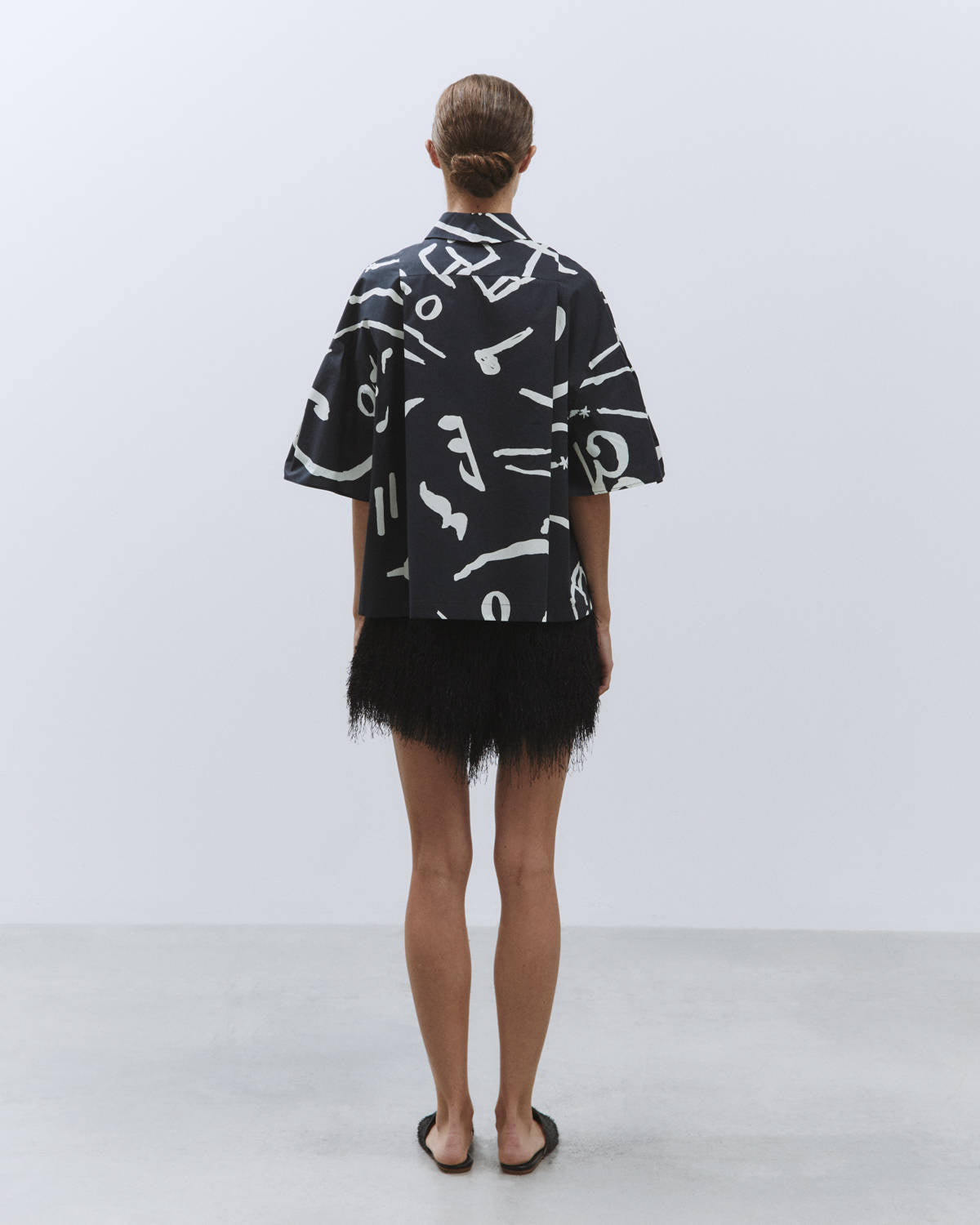 PLEATED SLEEVE SHIRT PRINTED COTTON Black