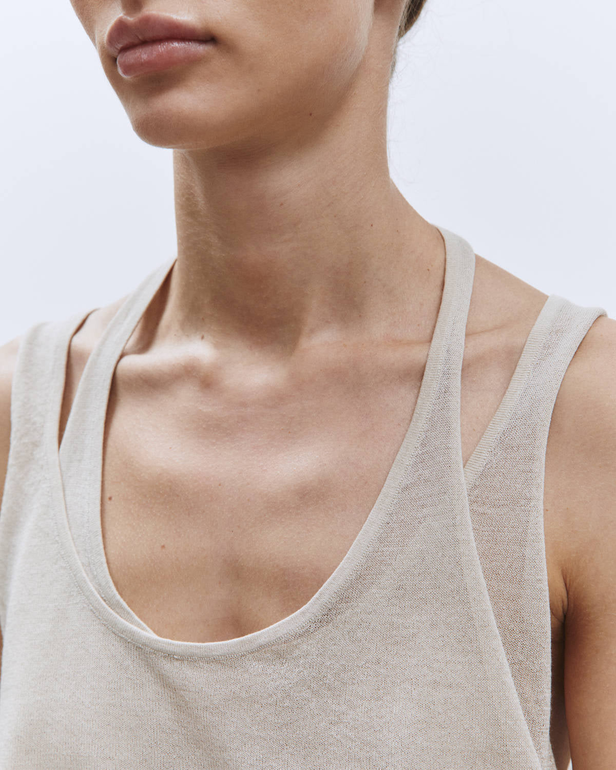 DOUBLE NECK TANK TOP IN TRANSPARENT MESH