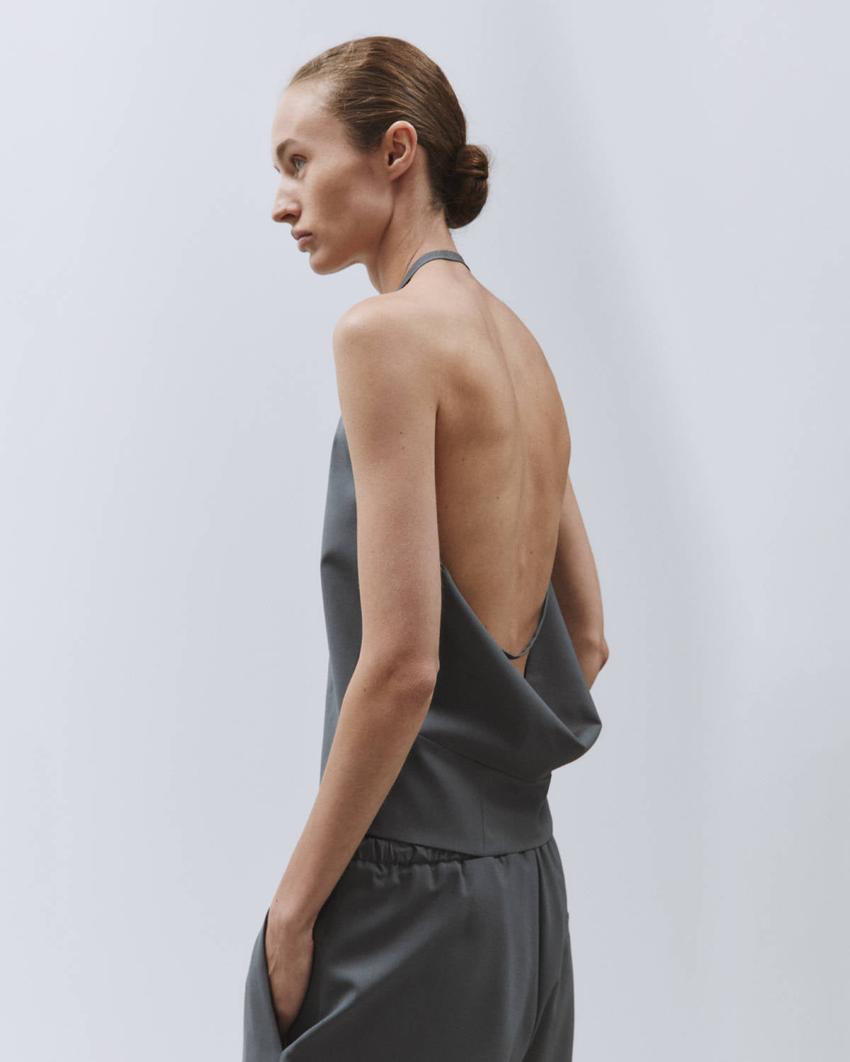 BACKLESS WOOL CANVAS VEST