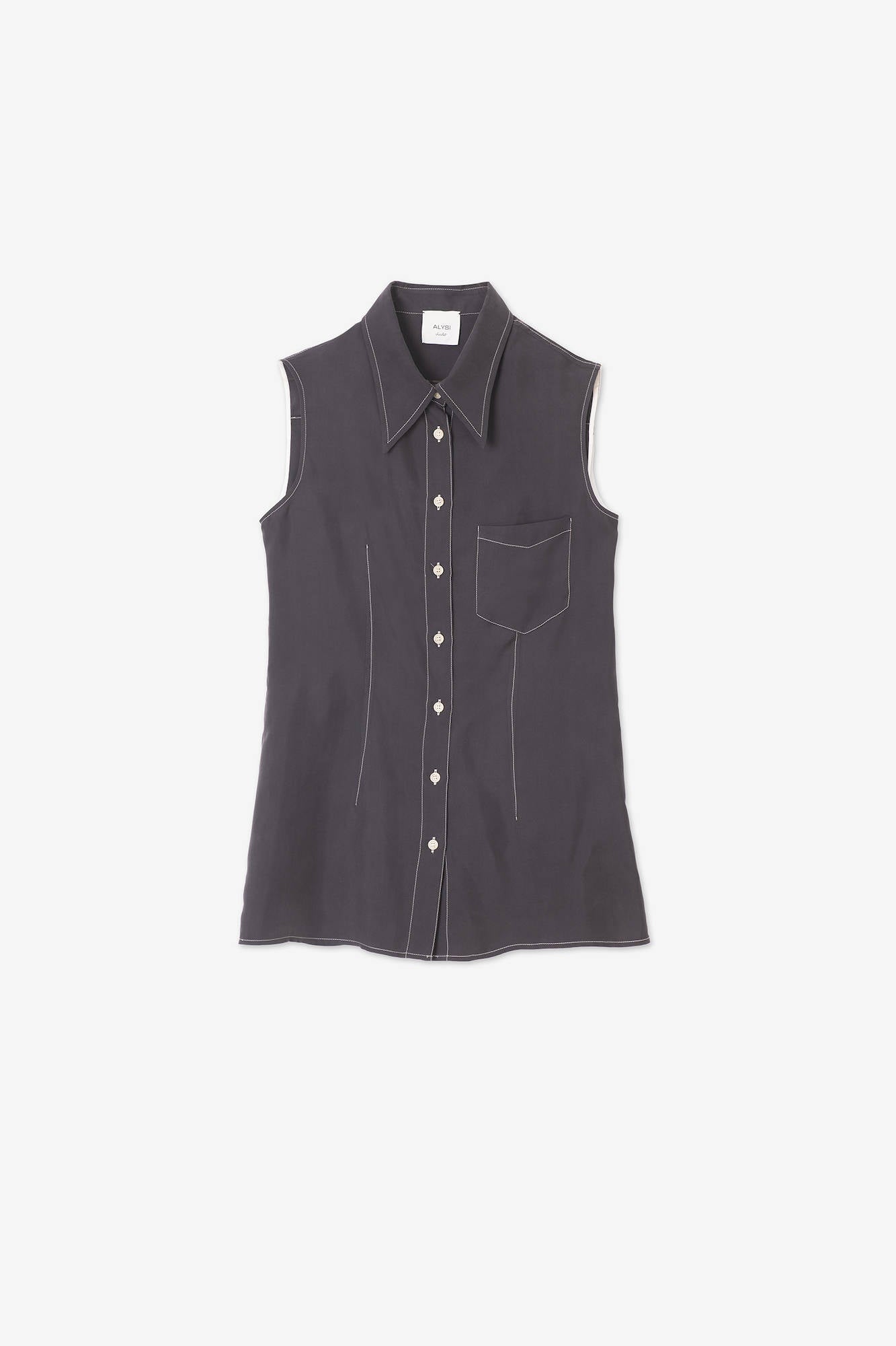 QUILTED SILK TWILL SHIRT Charcoal