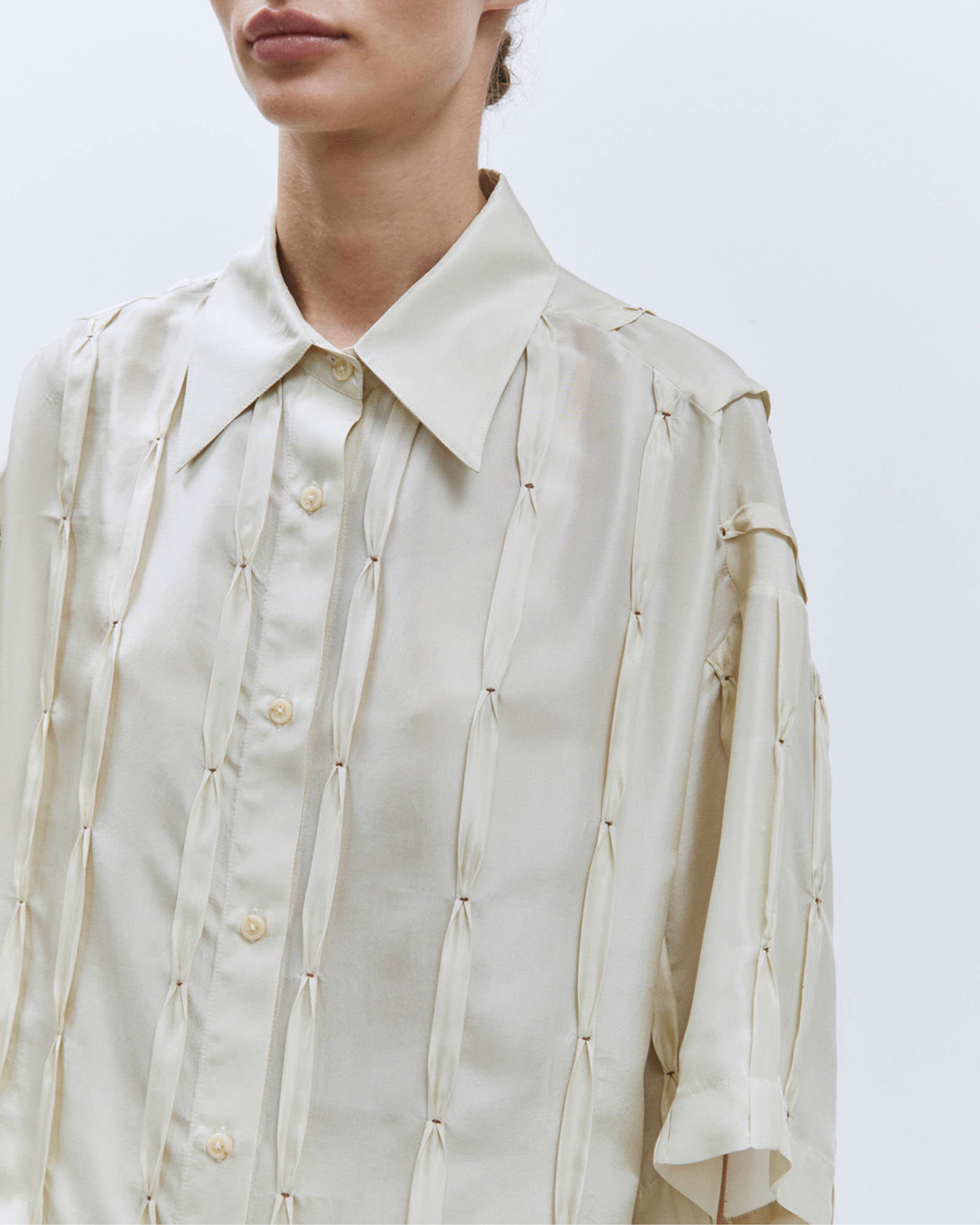 EMBROIDERED SILK OVER SHIRT Rice