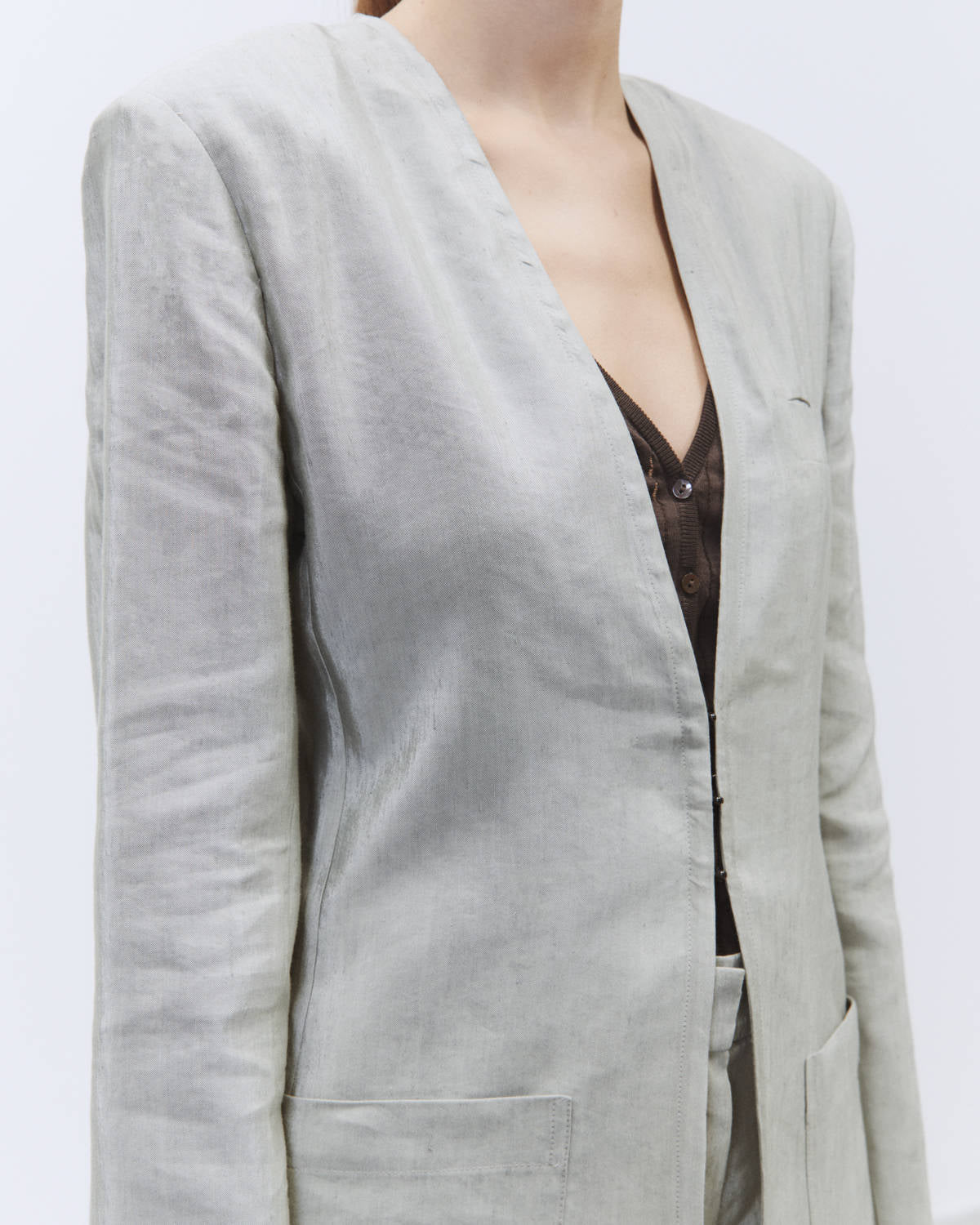 LINEN COLLARLESS BLAZER