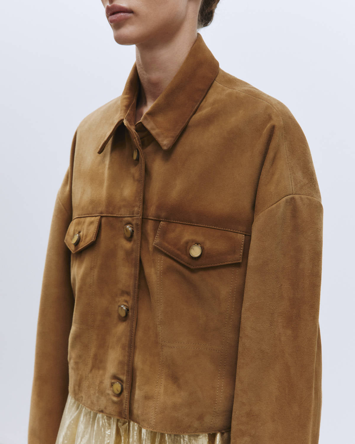 CARAMEL SUEDE CROPPED JACKET