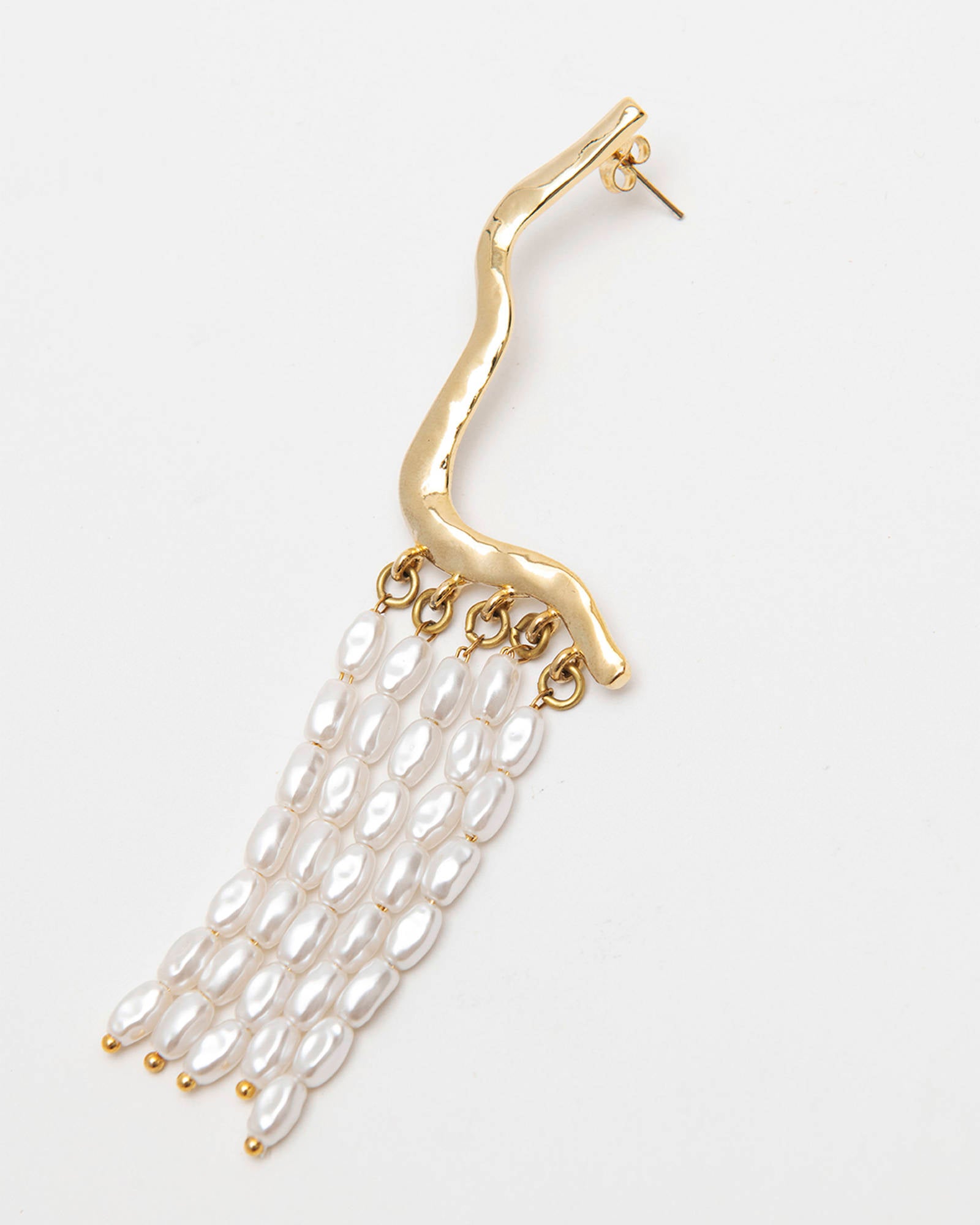 GOLD SINGLE EARRING WITH PEARL FRINGES Gold