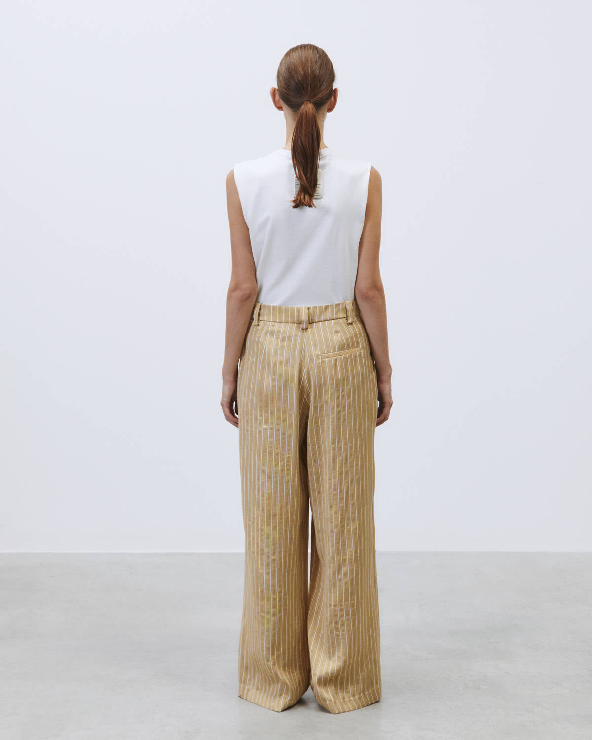 SATIN TAILORED TROUSERS WITH SMALL GOLD STRIPES