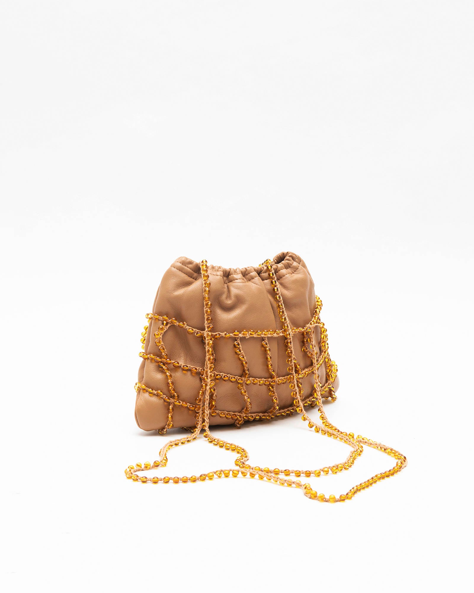 BEADED CROCHET MIDI BAG Cognac