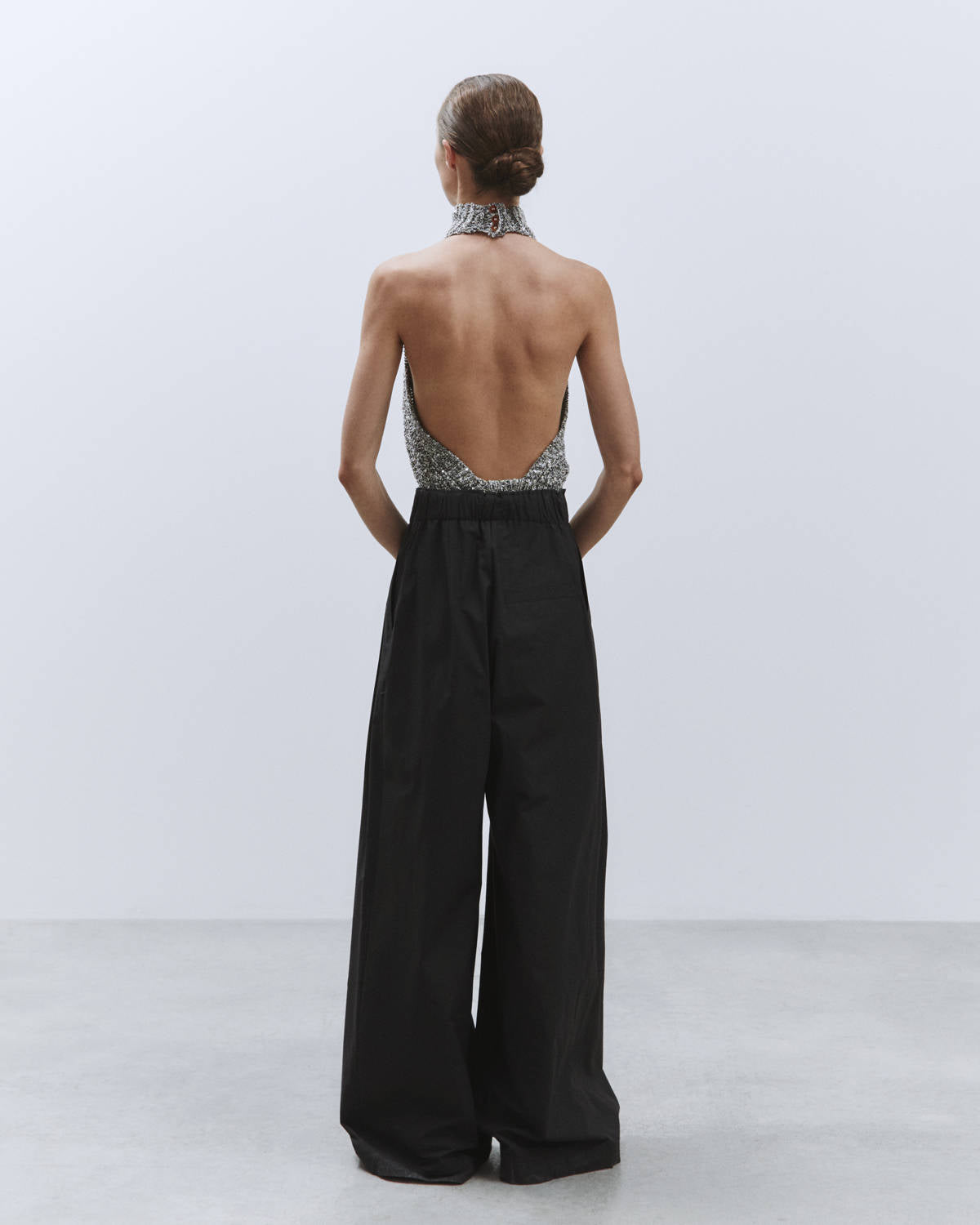 POPLIN PANTS WIDE LEG Black