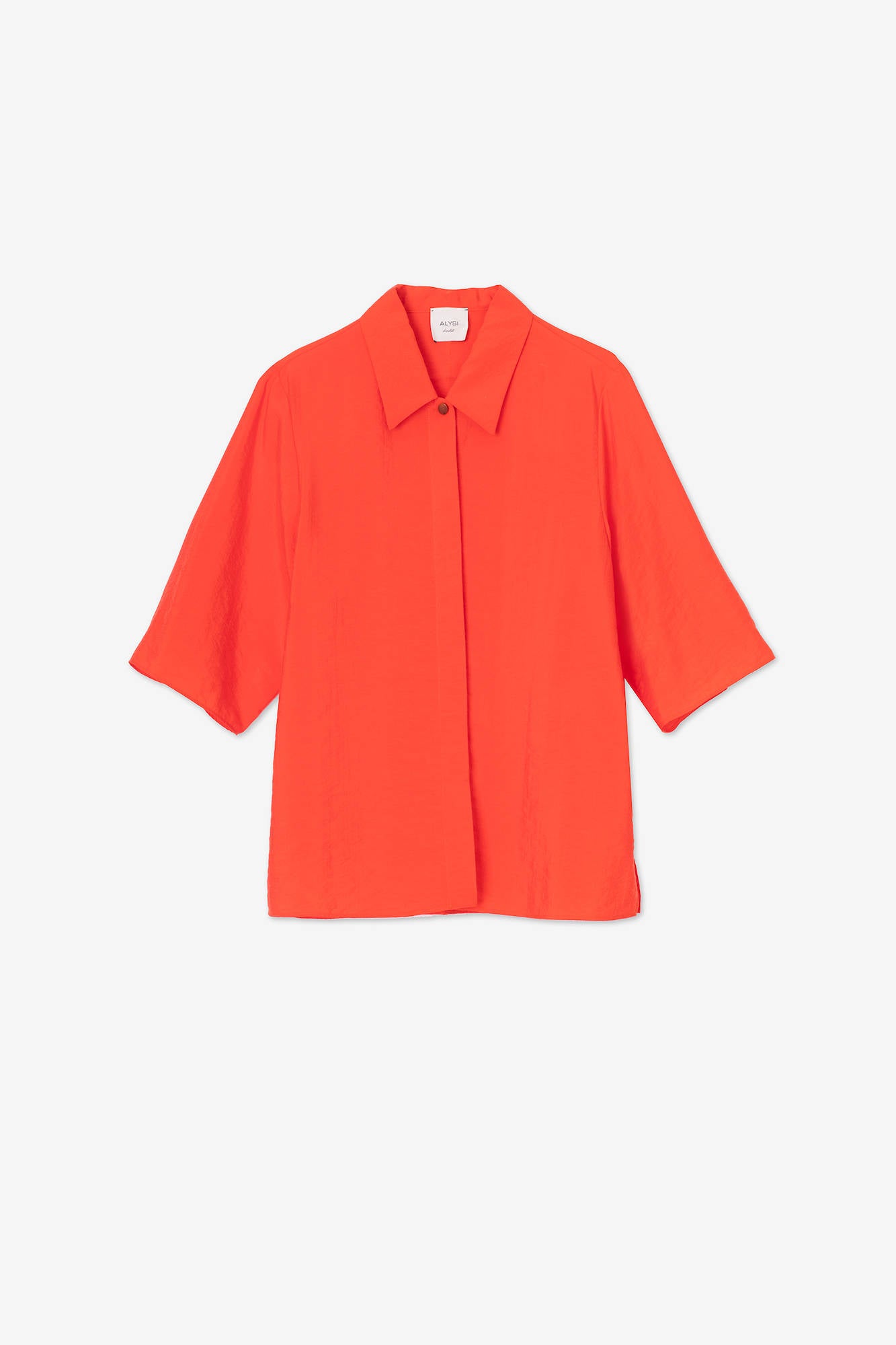 CROPPED SILK CANVAS SHIRT Coral