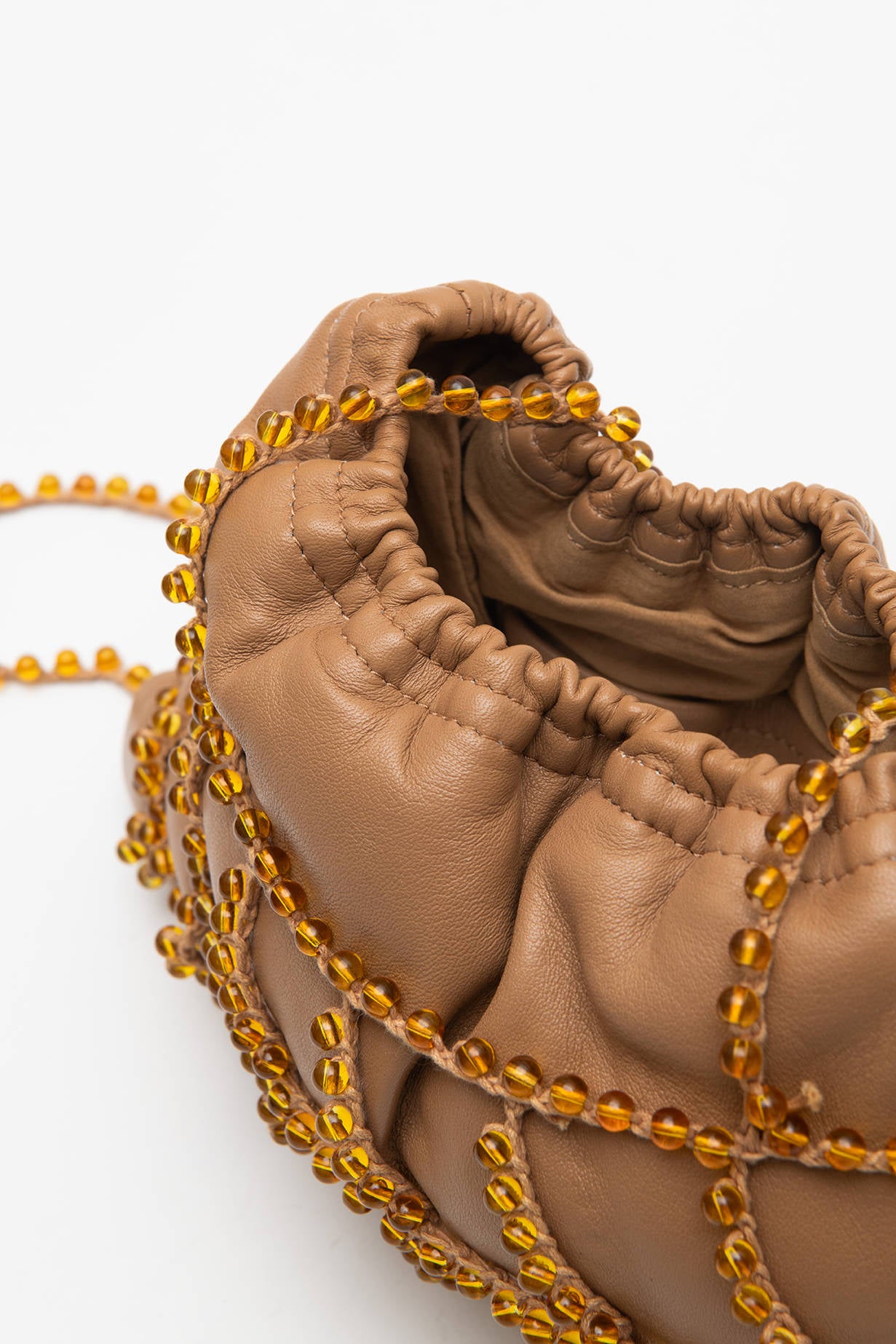 BEADED CROCHET MIDI BAG Cognac