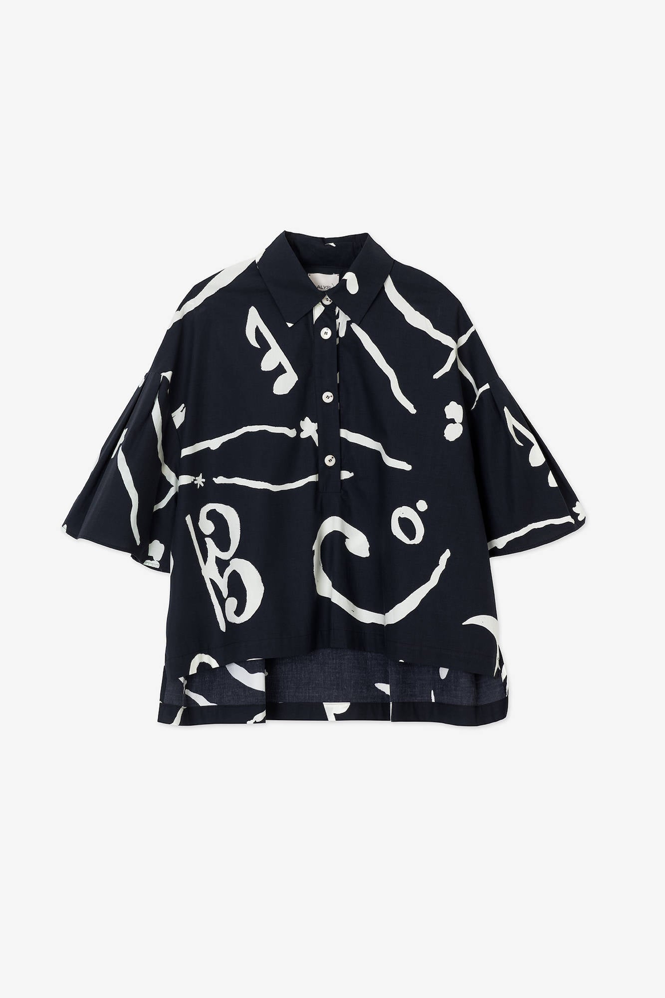 PRINTED COTTON PLEATED SLEEVE SHIRT