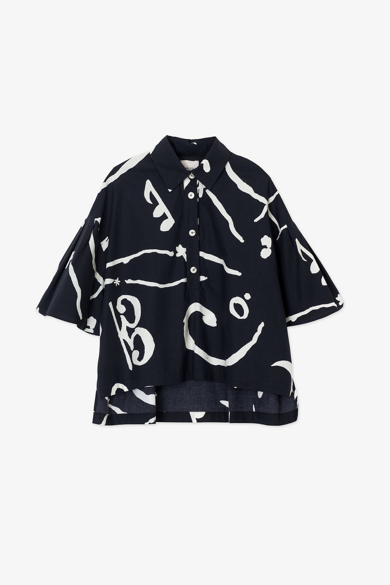 PLEATED SLEEVE SHIRT PRINTED COTTON Black