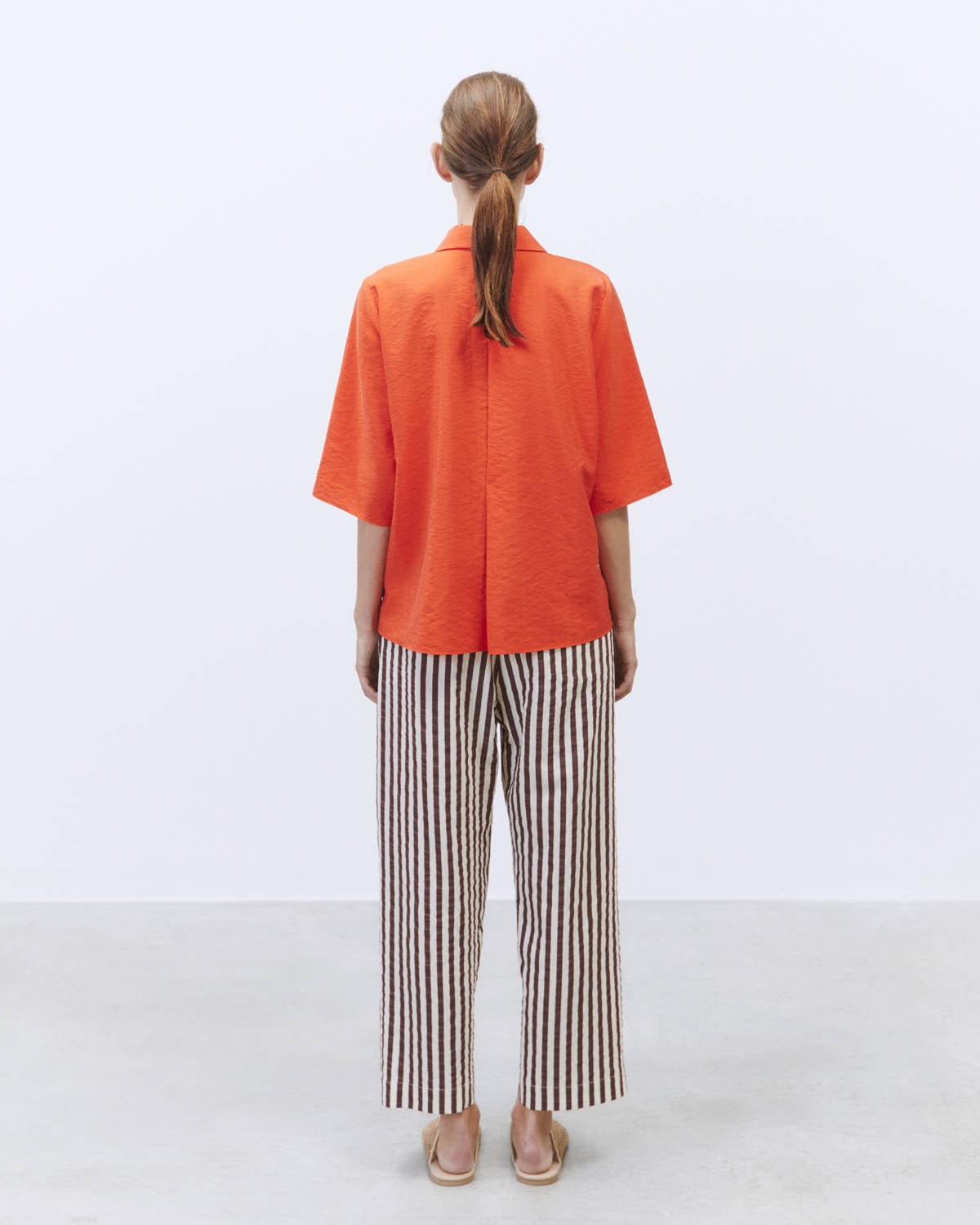 CROPPED SILK CANVAS SHIRT Coral