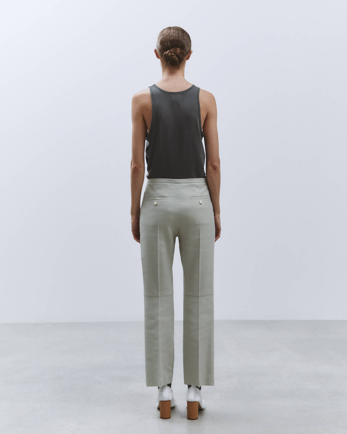 CROPPED LINEN STRETCH PANTS Stone
