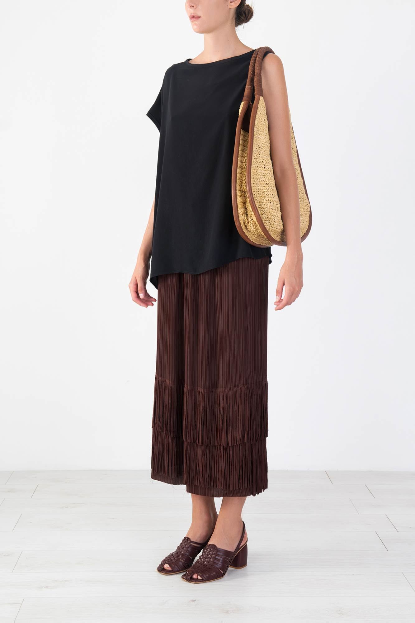 PLEATED MIDI SKIRT WITH FRINGES