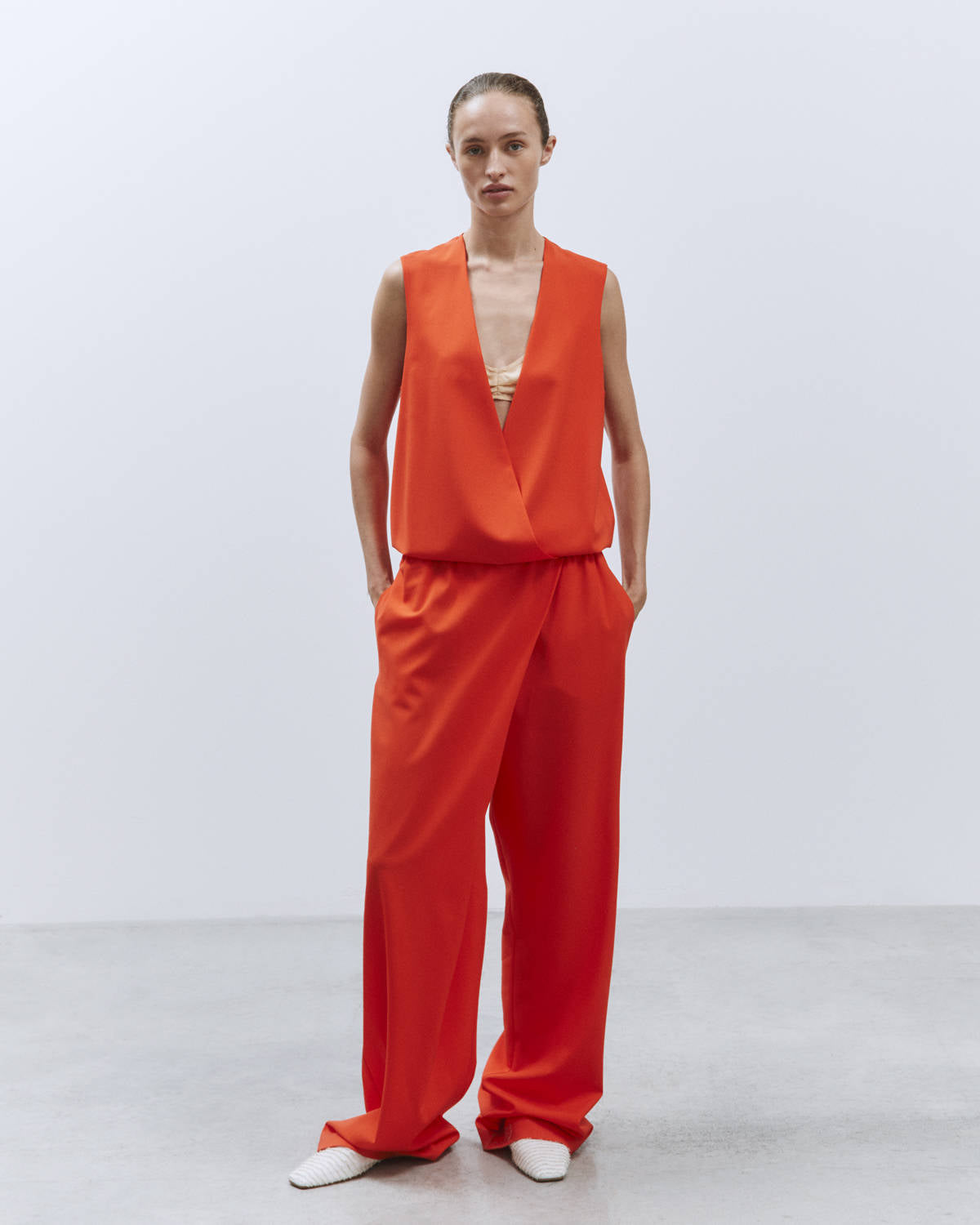 ASYMMETRIC WOOL CANVAS OVERALL Red