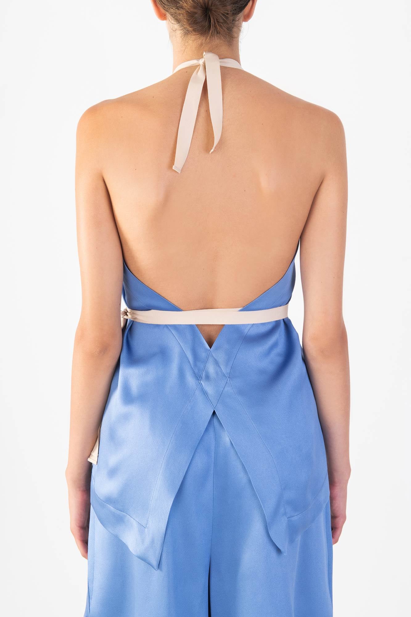Crossover satin top with open back