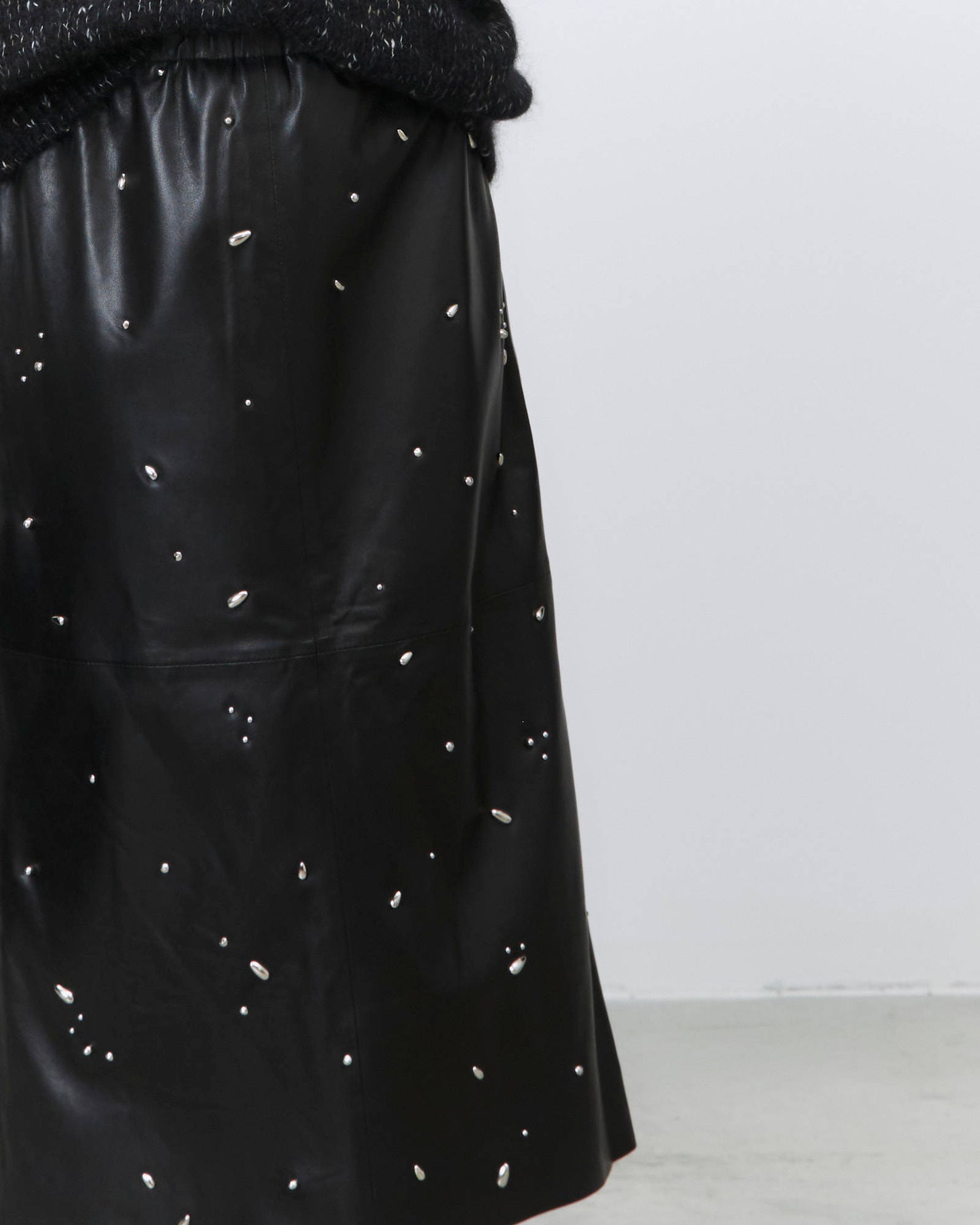 LEATHER MIDI SKIRT WITH APPLIQUES
