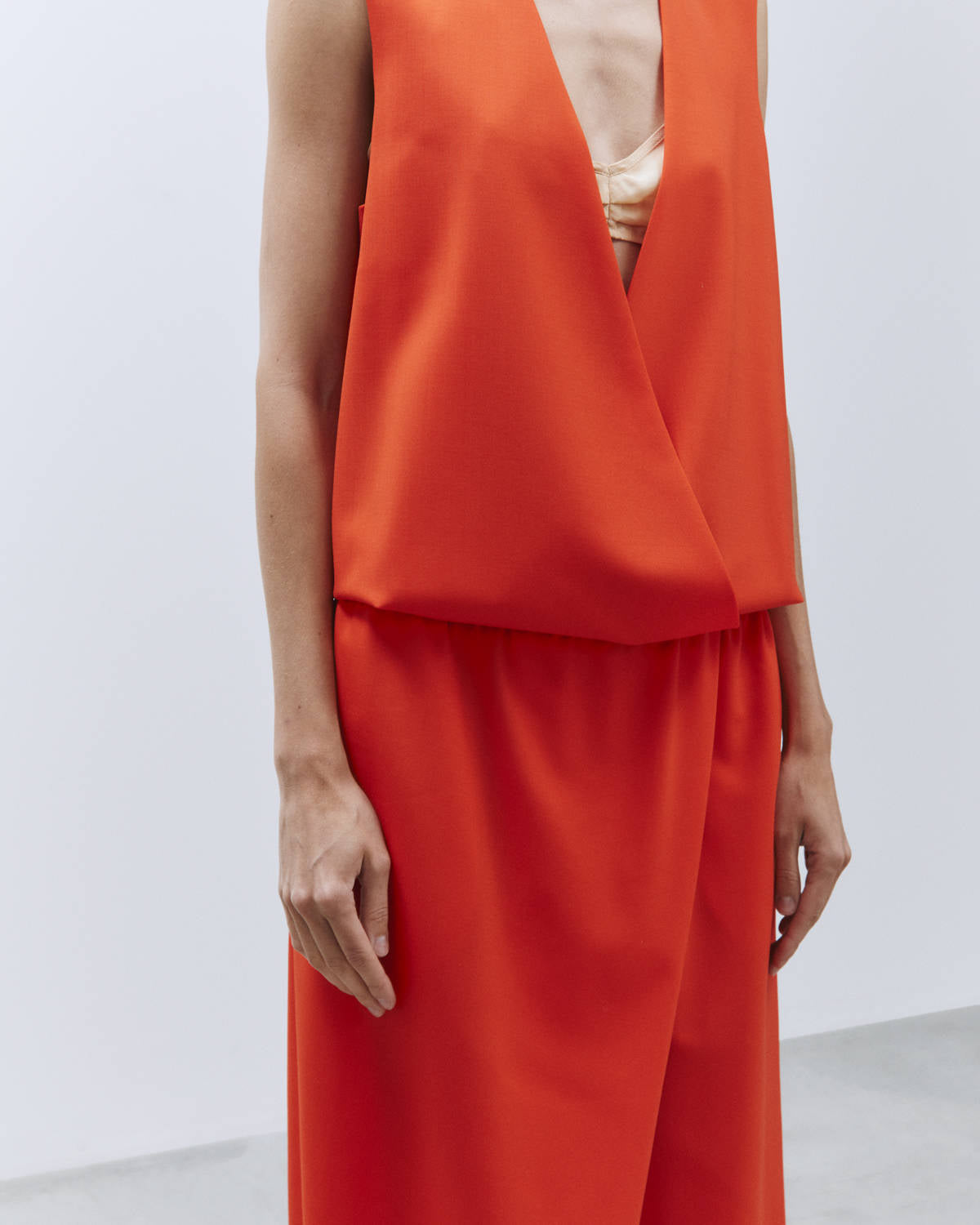 ASYMMETRIC WOOL CANVAS OVERALL Red
