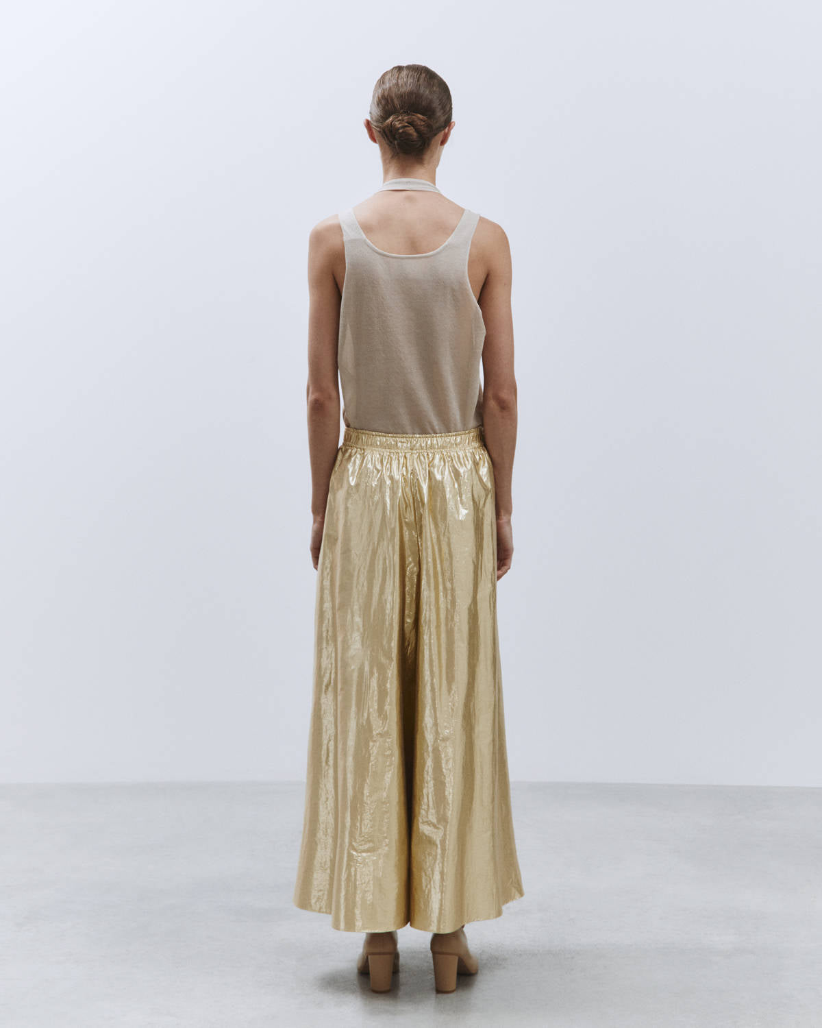 【Anyone more】Kyoi Brushed Golden Long Skirt Pants Wide Leg Pants, Chiffon Skirt Pants, Summer Pants, Women's
