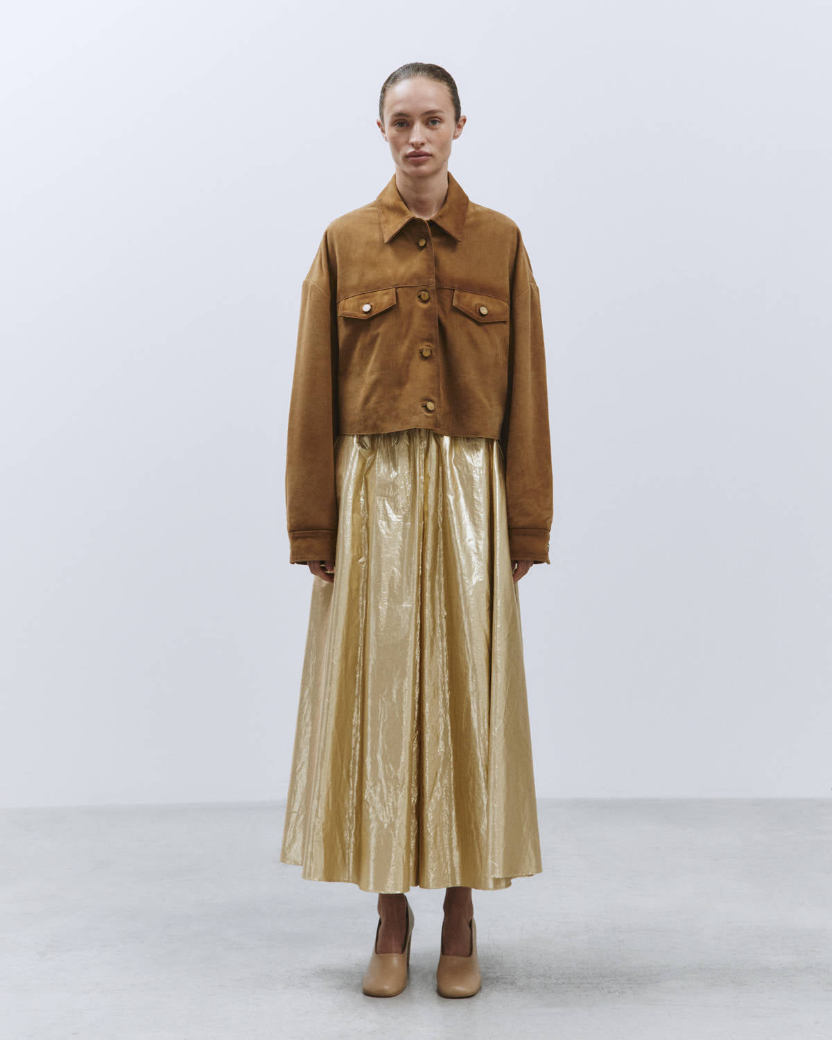 CARAMEL SUEDE CROPPED JACKET