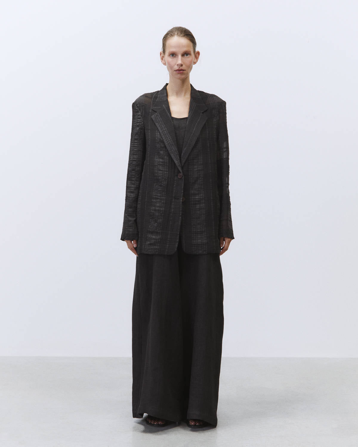SINGLE BREASTED CHECK A JOUR BLAZER Black