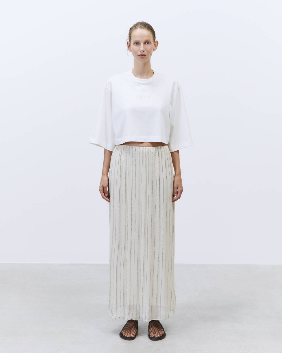 LOUNGETTE SKIRT SILK CREPONNE EMBROIDERED MERINGUE