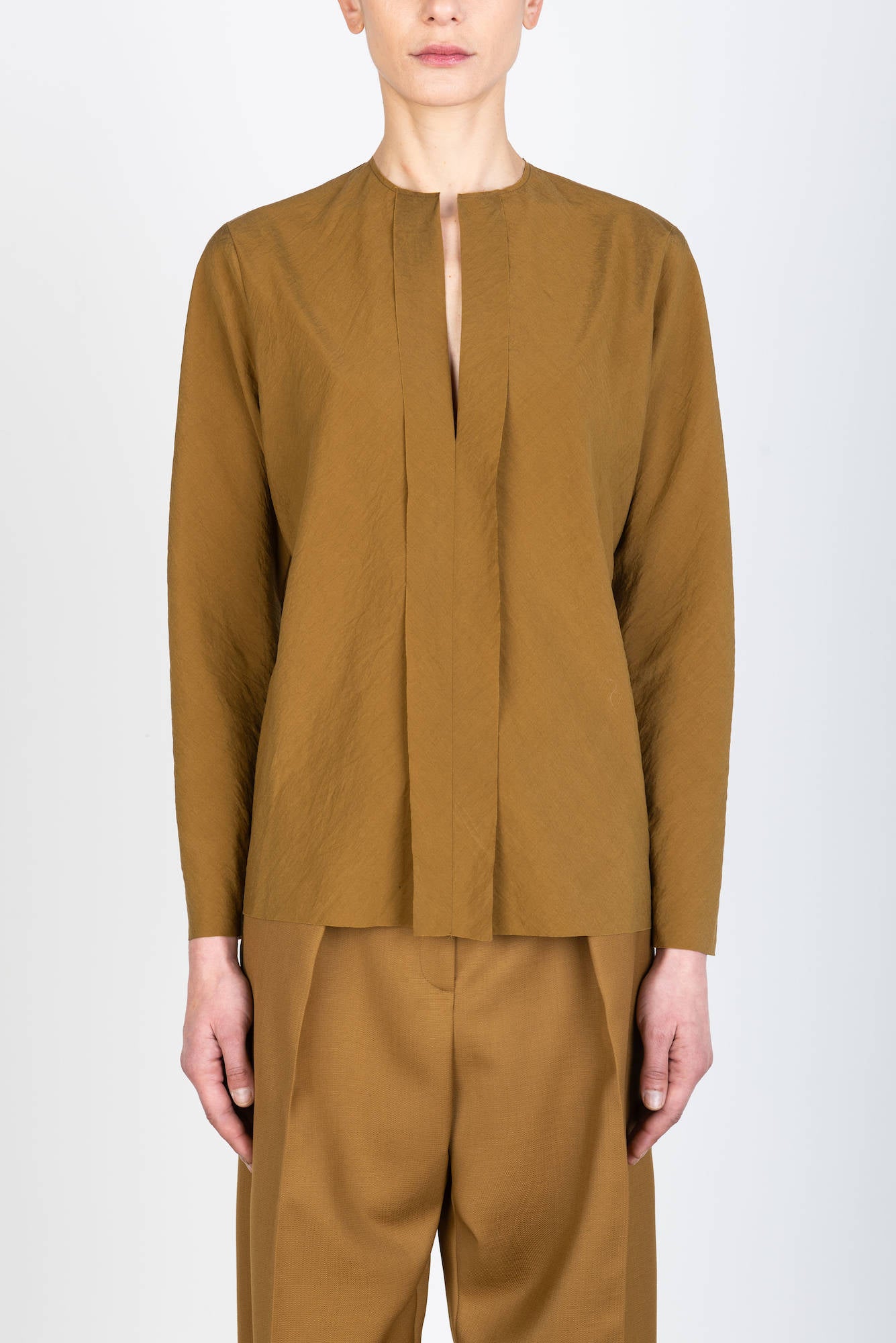 SILK CANVAS BLOUSE WITH RUFFLES