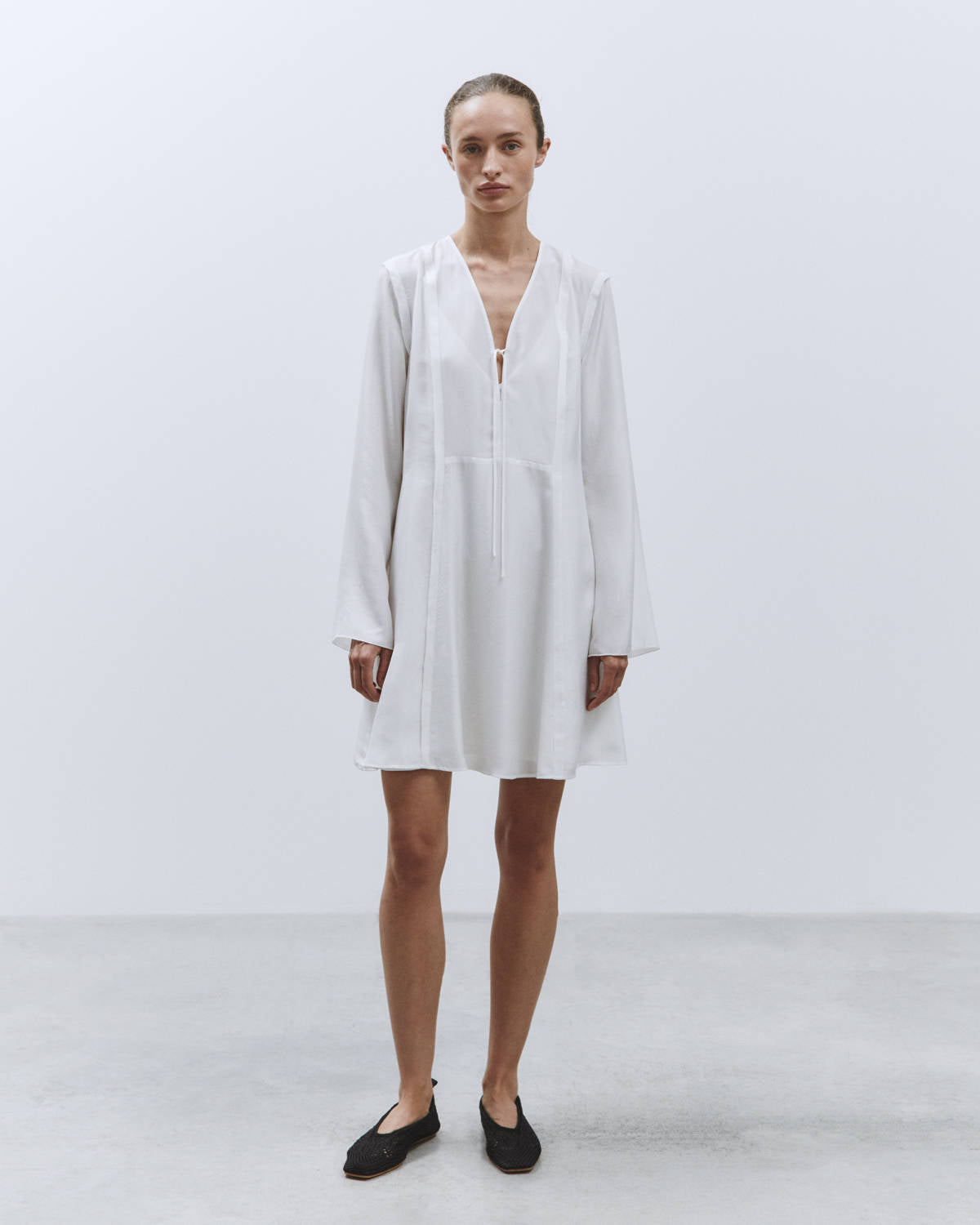 ENZYMATED SILK TUNIC MINI DRESS Milk