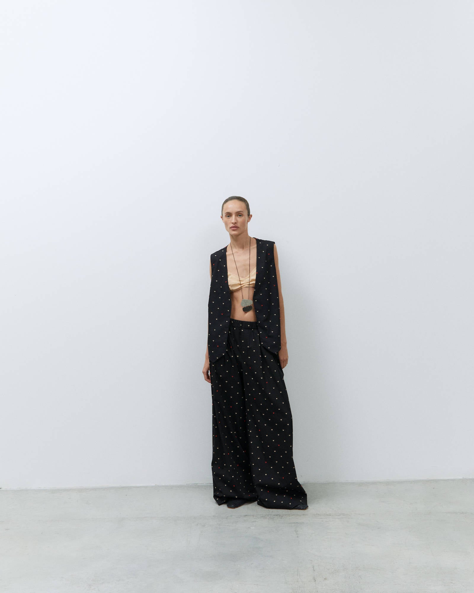 Black EMBROIDERED POPLIN BOLERO VEST